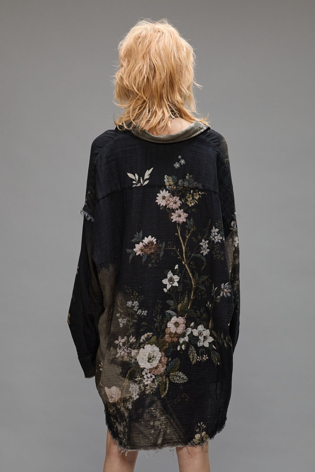 SHREDDED SEAM DROP NECK - BLEACHED BLACK FLORAL - 5