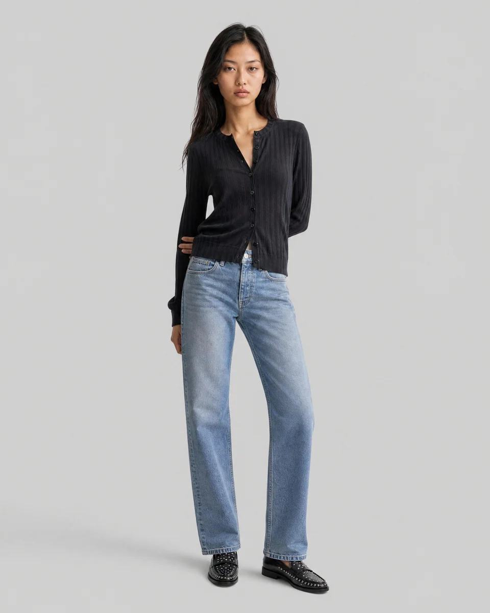 BLACK LONG-SLEEVE COTTON TOP - 1