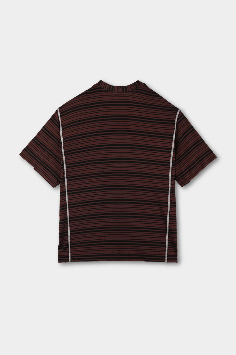OVERLOCK T-SHIRT / black & brown stripes 3
