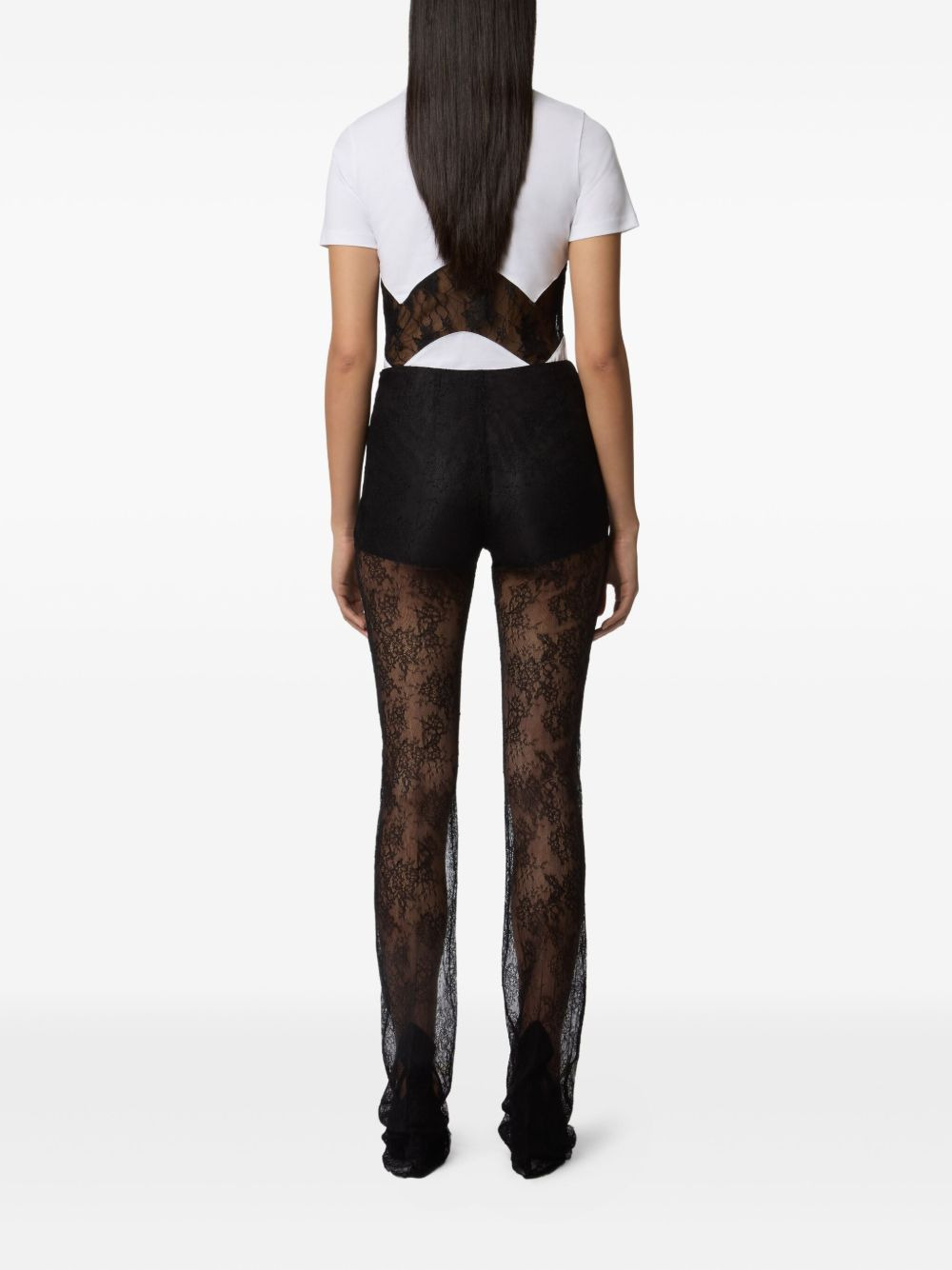 lace-insert cotton T-shirt - 4
