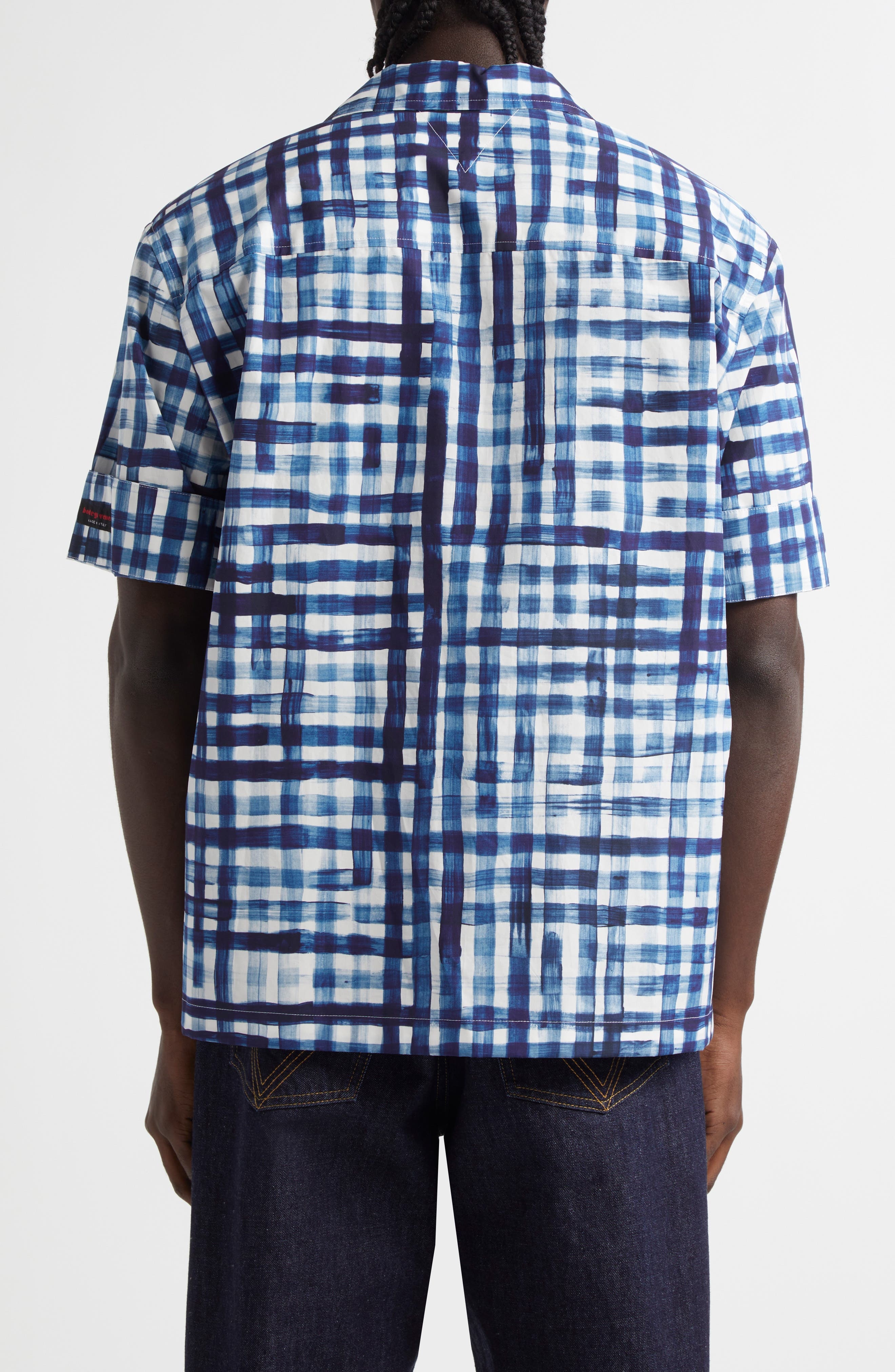 Bottega Veneta Painted Gingham Cotton Camp Shirt in Chalk/Eclipse at Nordstrom - 3