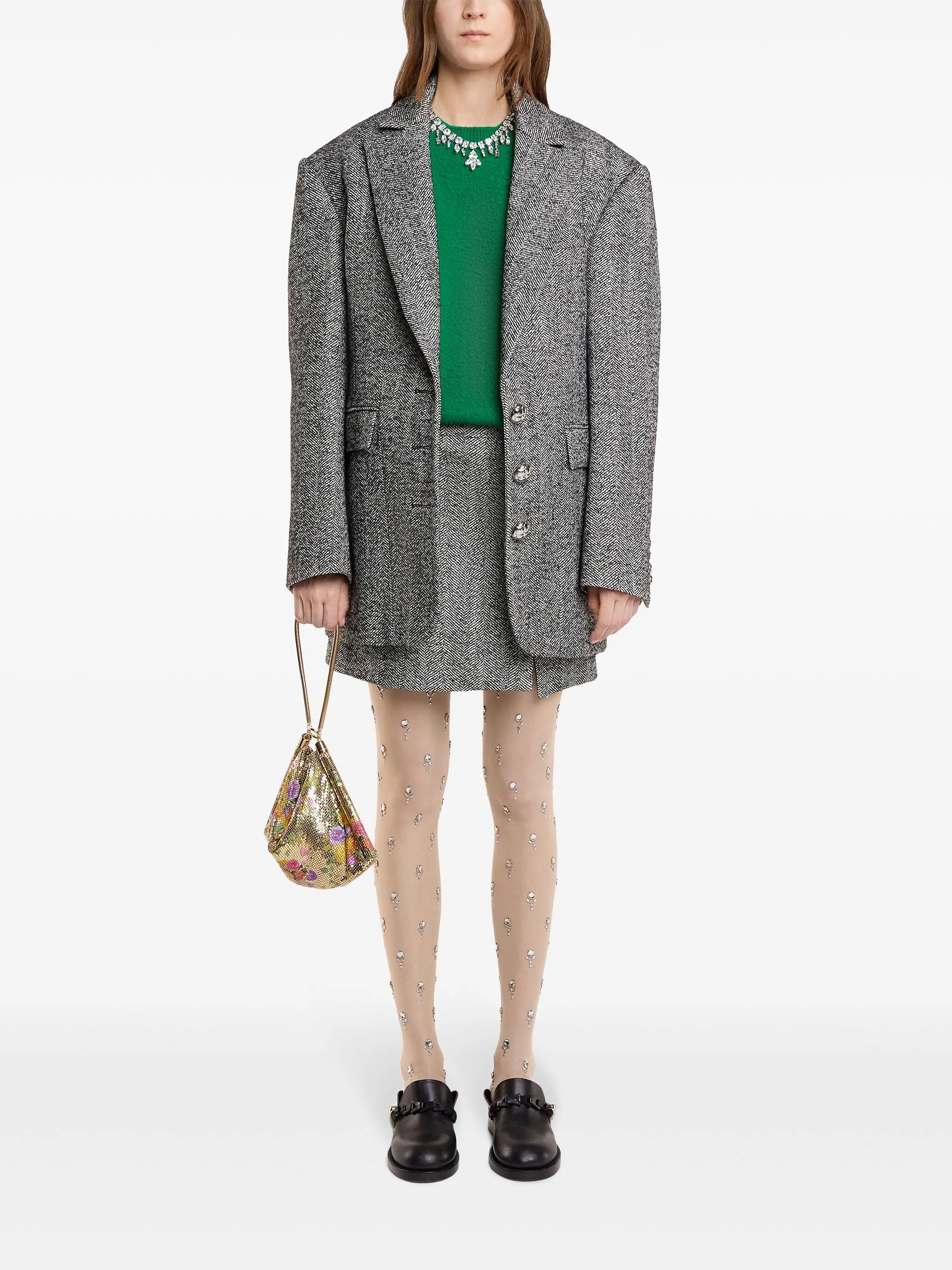 herringbone-pattern wool blazer - 2