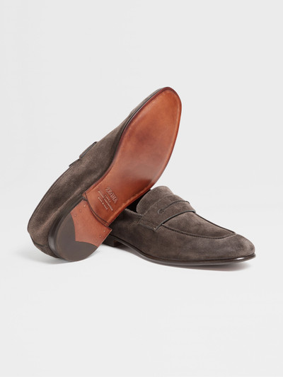 ZEGNA DARK BROWN SUEDE L'ASOLA LOAFERS outlook