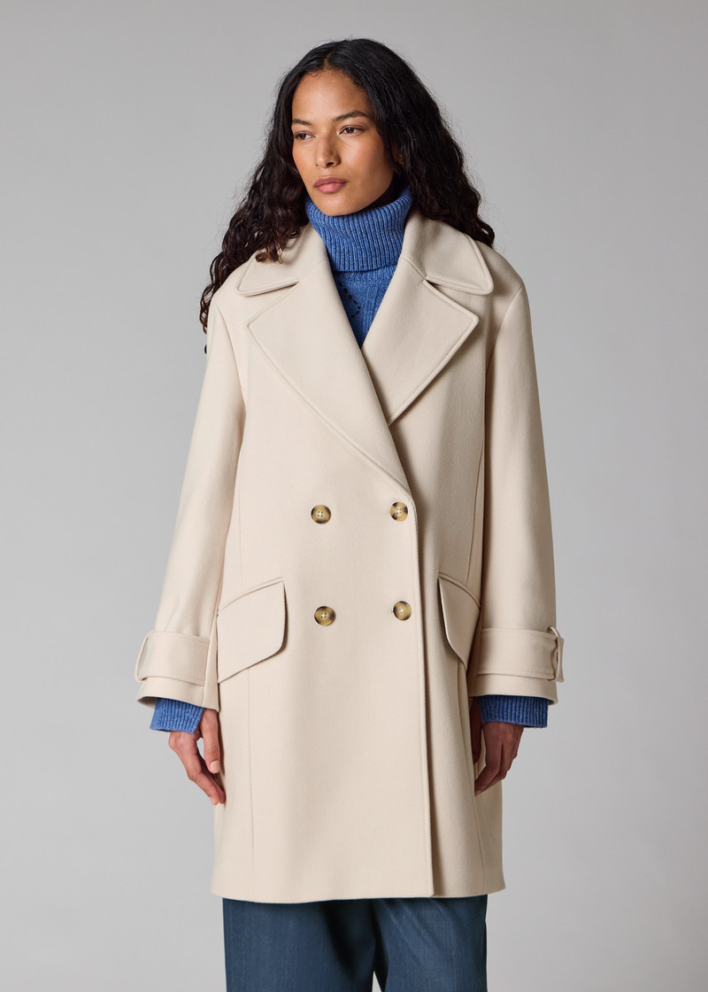 Women's Cream Double-Breasted Wool-Cashmere Coat 5