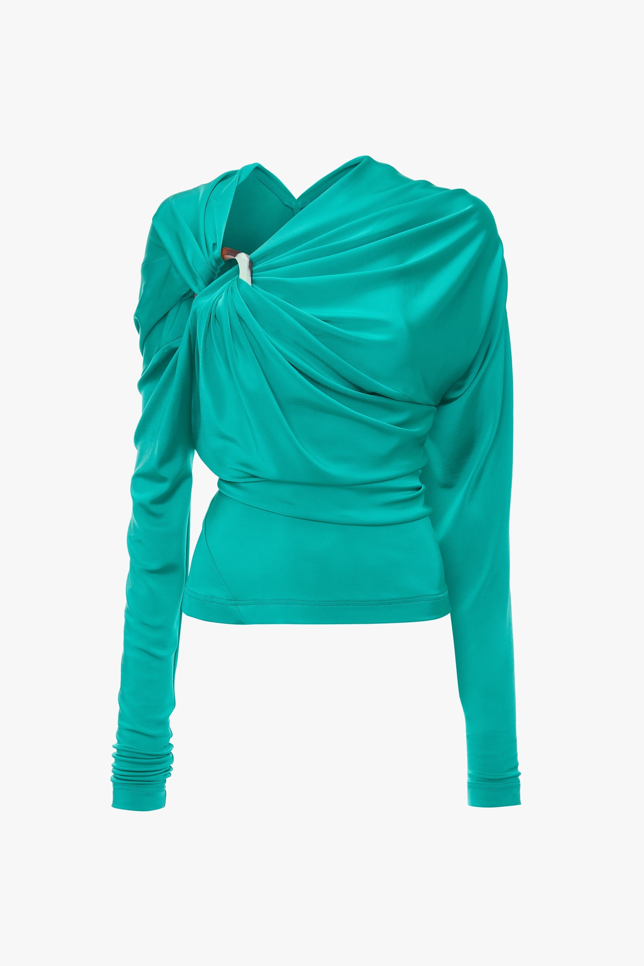 Long Sleeve Draped Jersey Top In Peacock - 1