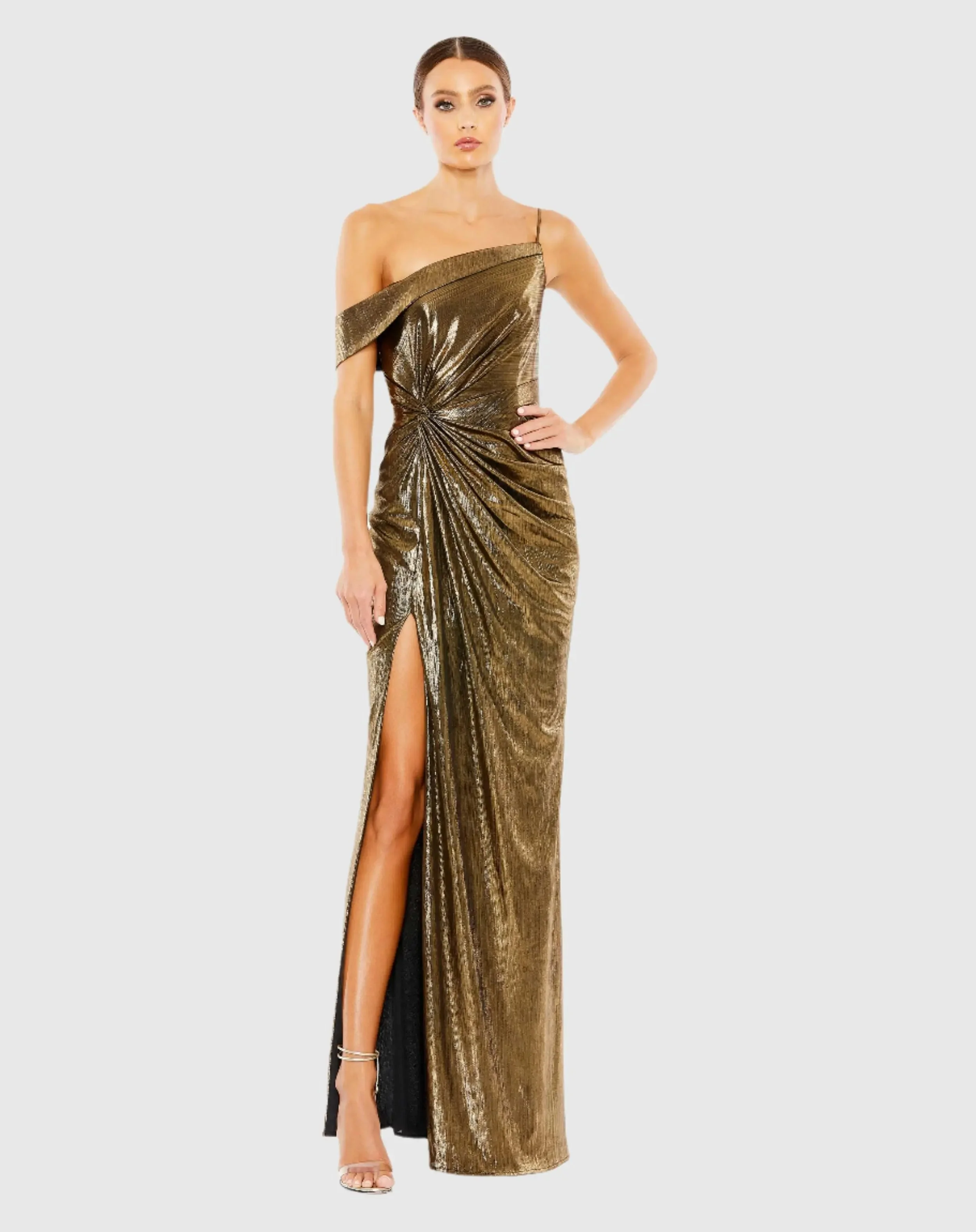Gold Metallic Off The Shoulder Gown - 1