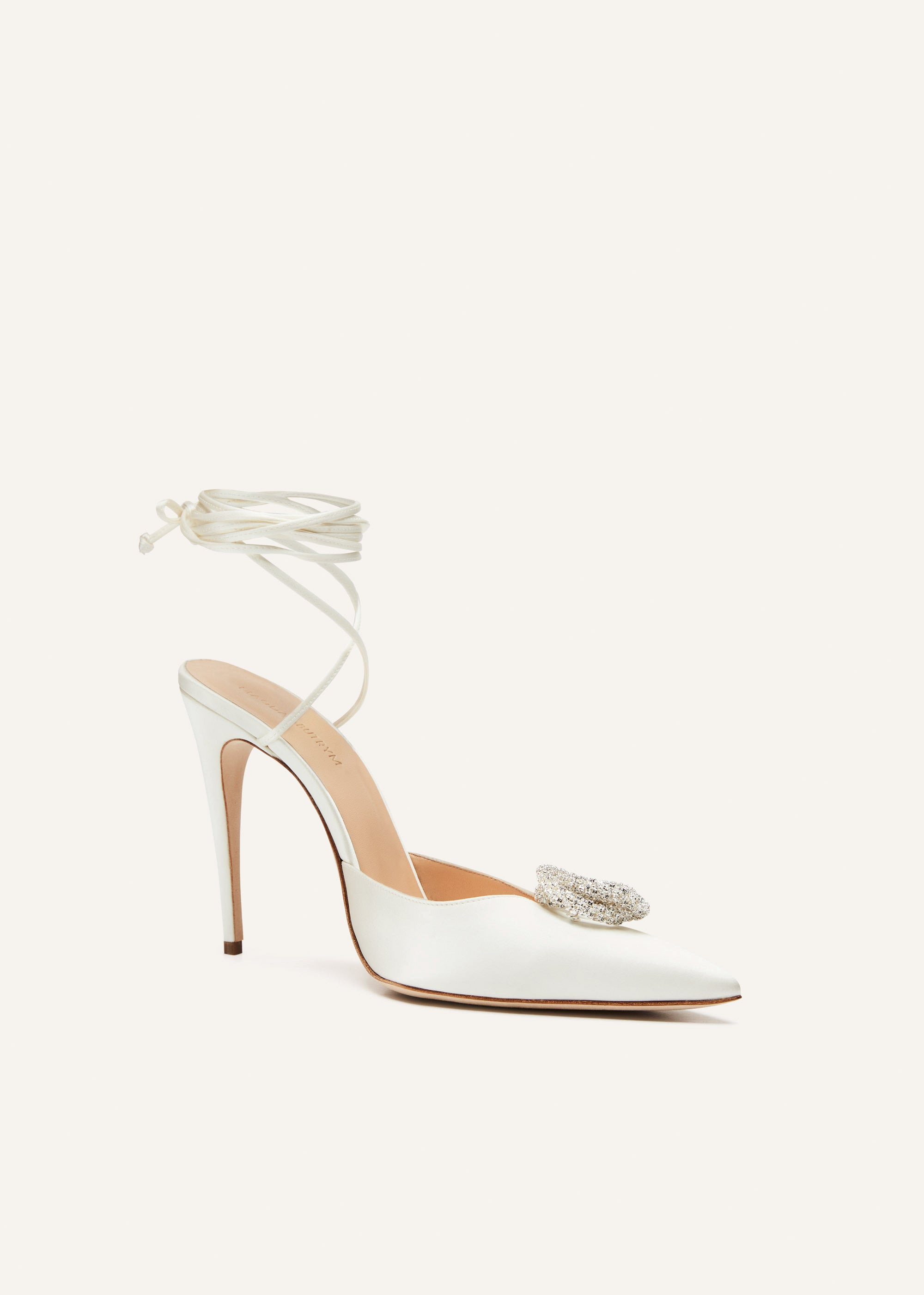 Pointed-toe satin mule wrap pumps in cream - 2