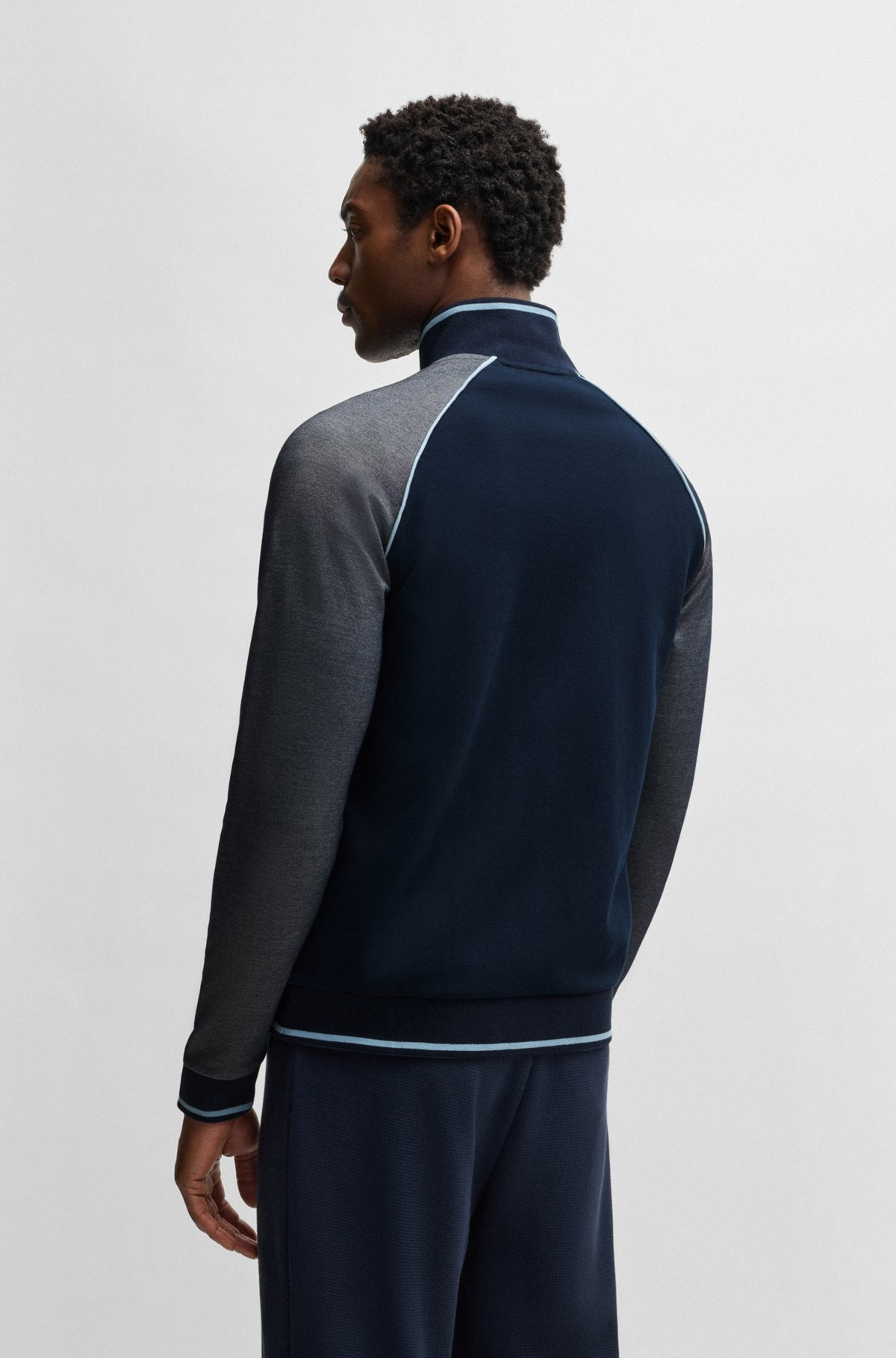 COTTON ZIP-UP JACKET WITH CONTRAST PIPING - 4