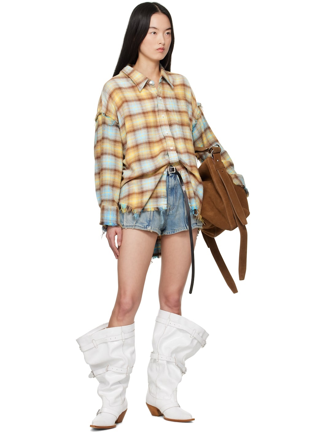 White Buckled-Up Slouch Cowboy Boots - 5