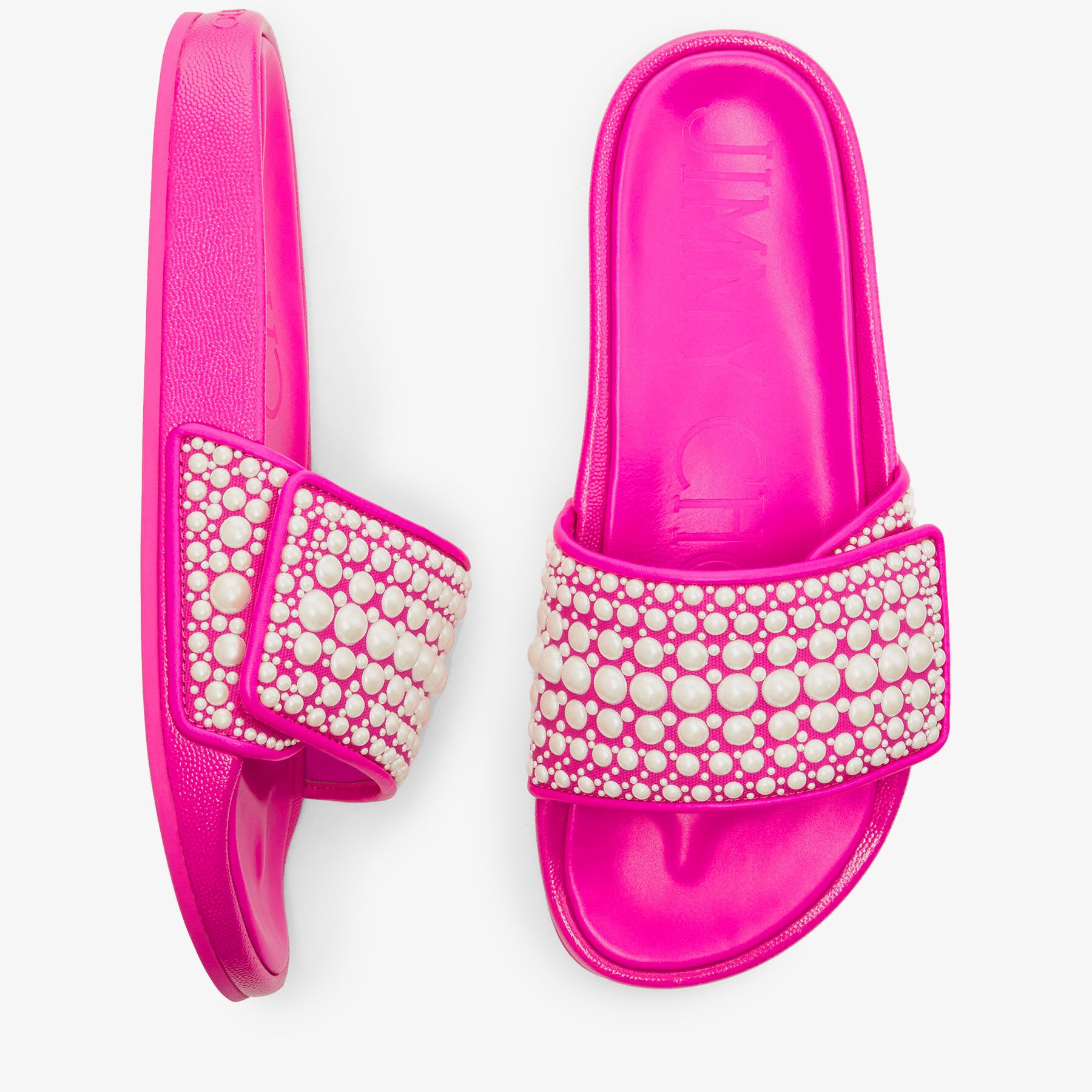 Fitz/F
Fuchsia Leather and Canvas Slides with Pearl Embellishment - 5