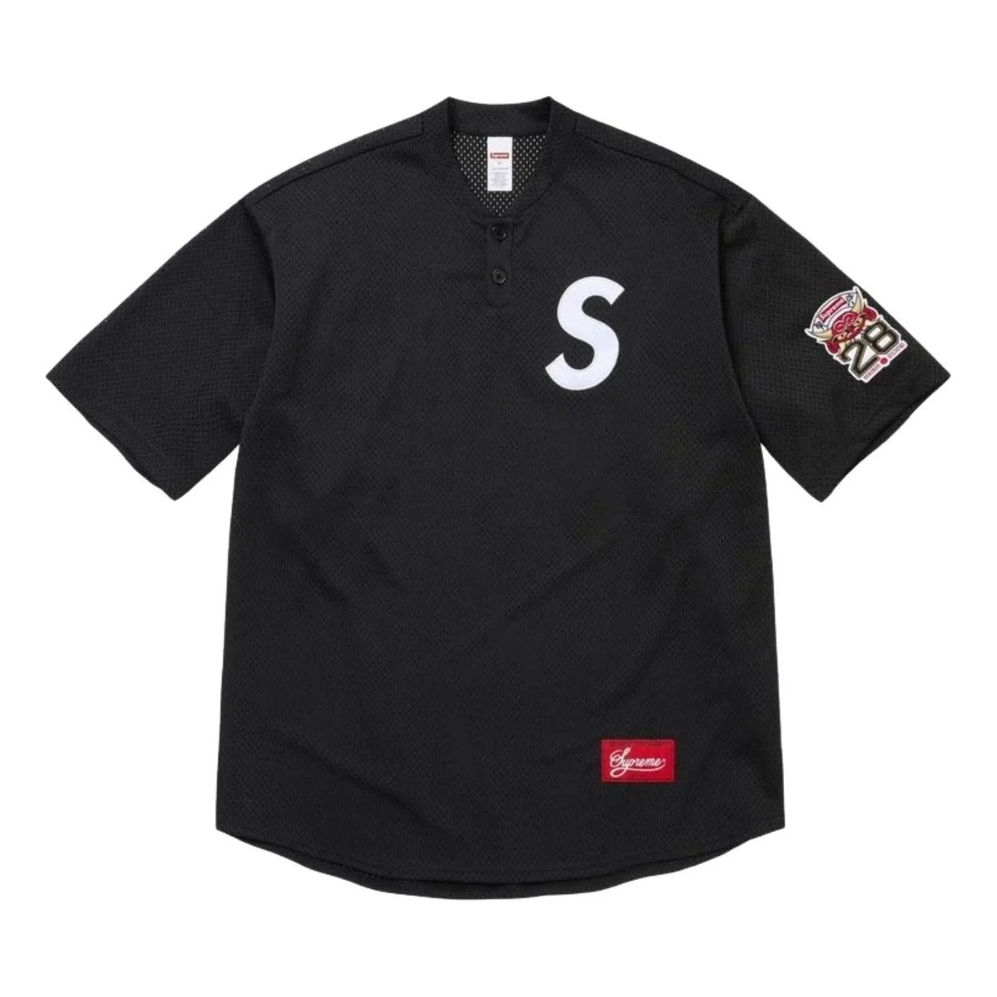 Supreme SS26 Tokyo Shop S Logo Baseball Henley 'Black' SUP-SS26-344-BLK - 1