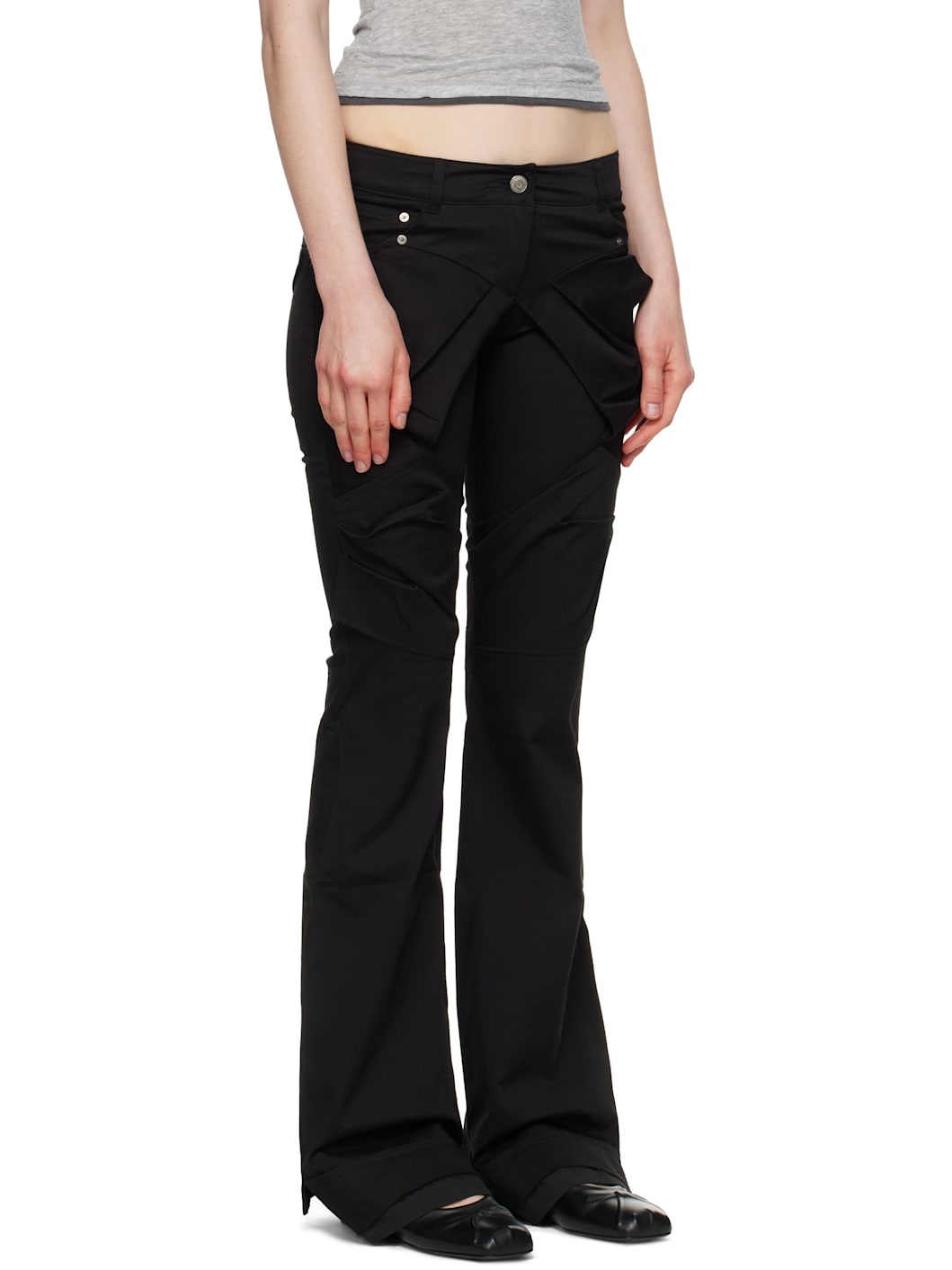 OPEN YY Black Gathered Bootcut Trousers | REVERSIBLE
