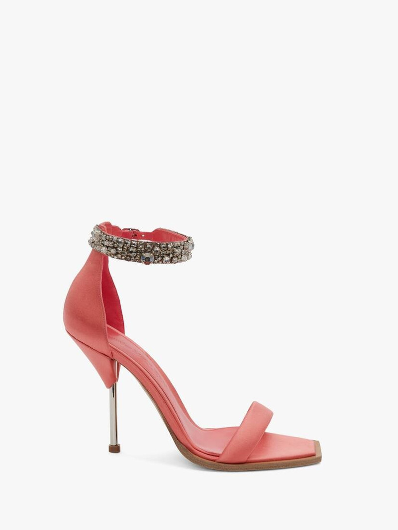 Embroidered Double Strap Sandal in Coral - 1