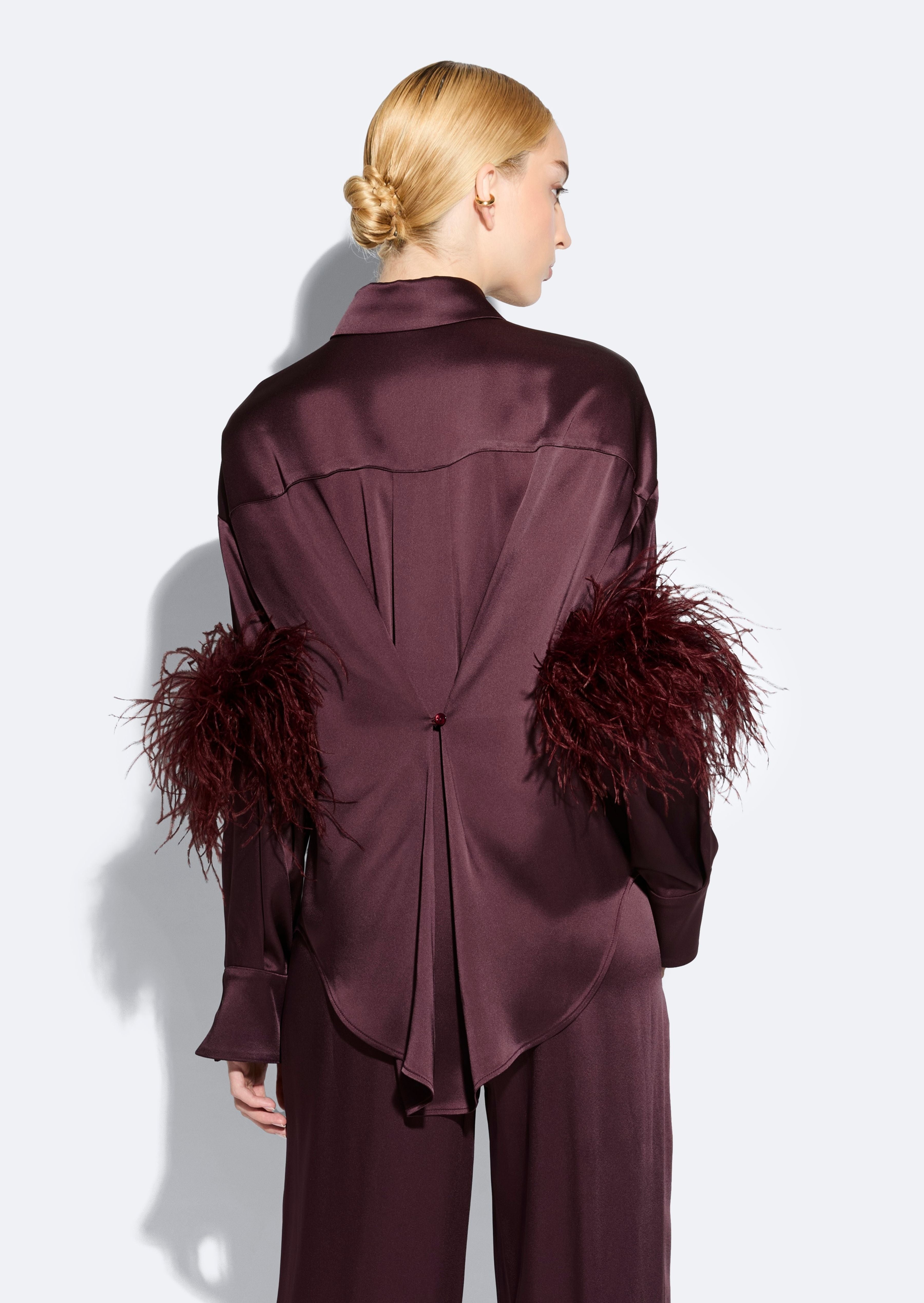 Satin Button Down With Feathers - 3