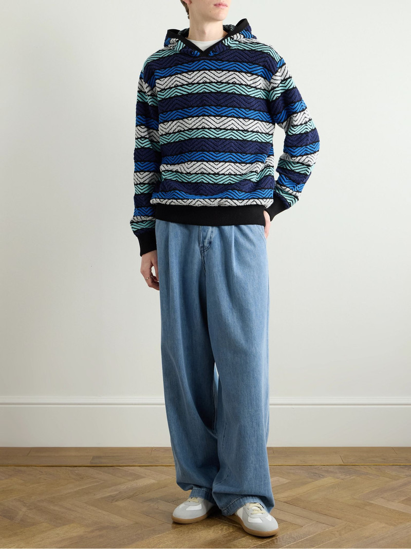 Missoni Striped Cotton-Blend Terry Jacquard Hoodie Blue outlook