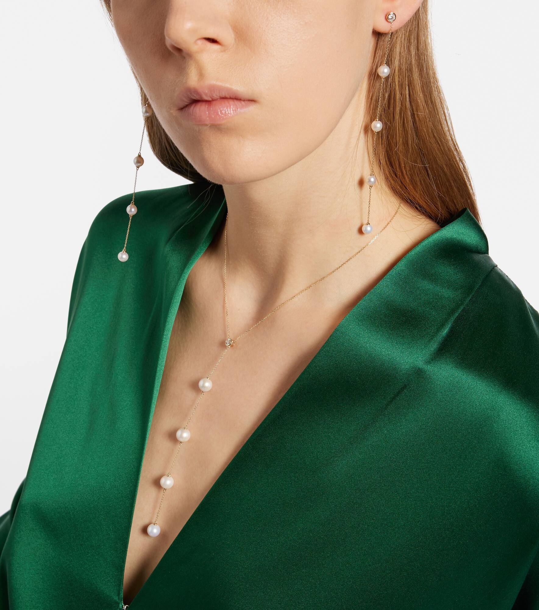 14kt gold earrings with diamonds and pearls - 5