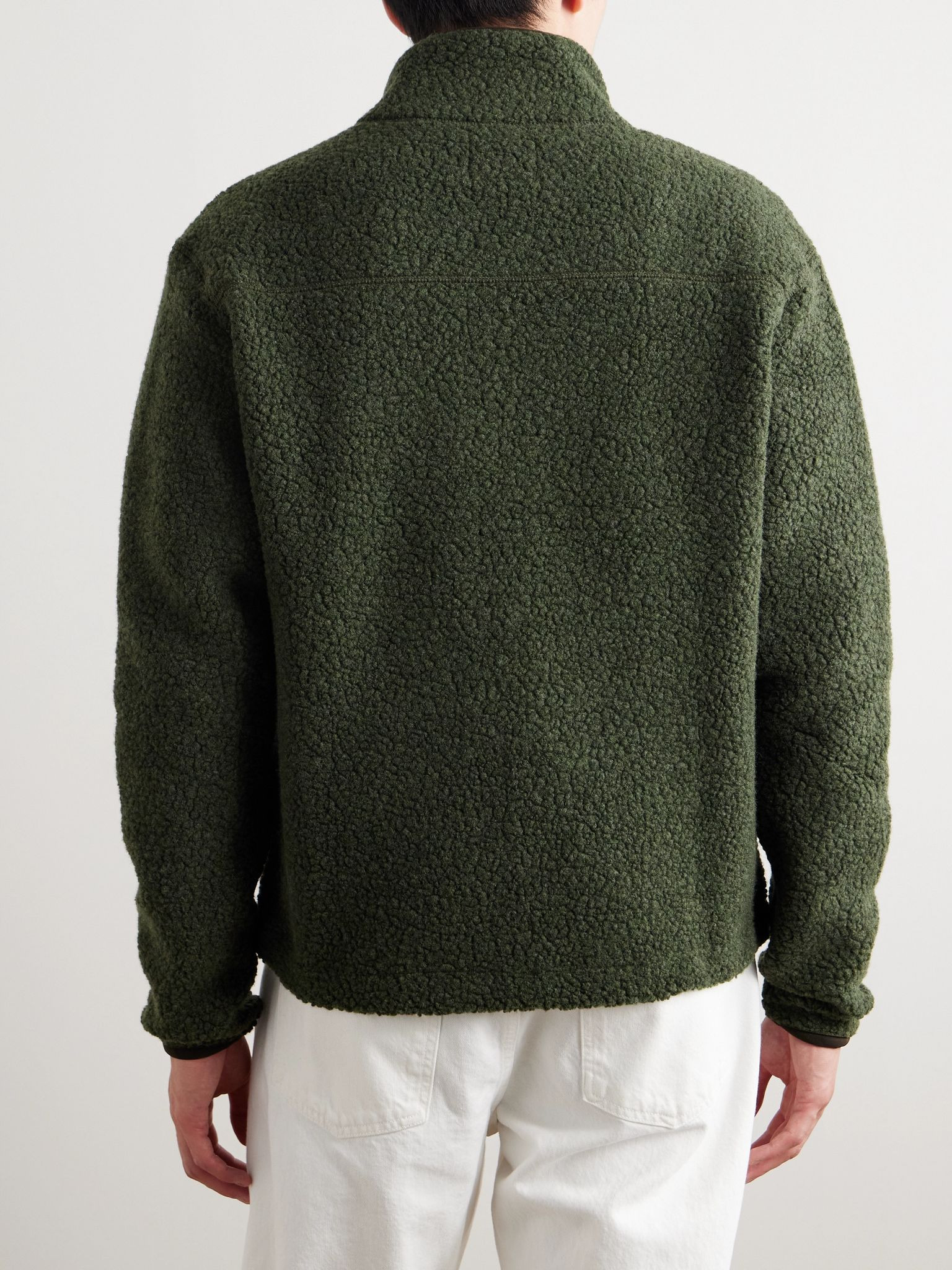 Logo-Embroidered Wool-Blend Bouclé Jacket Army green - 4
