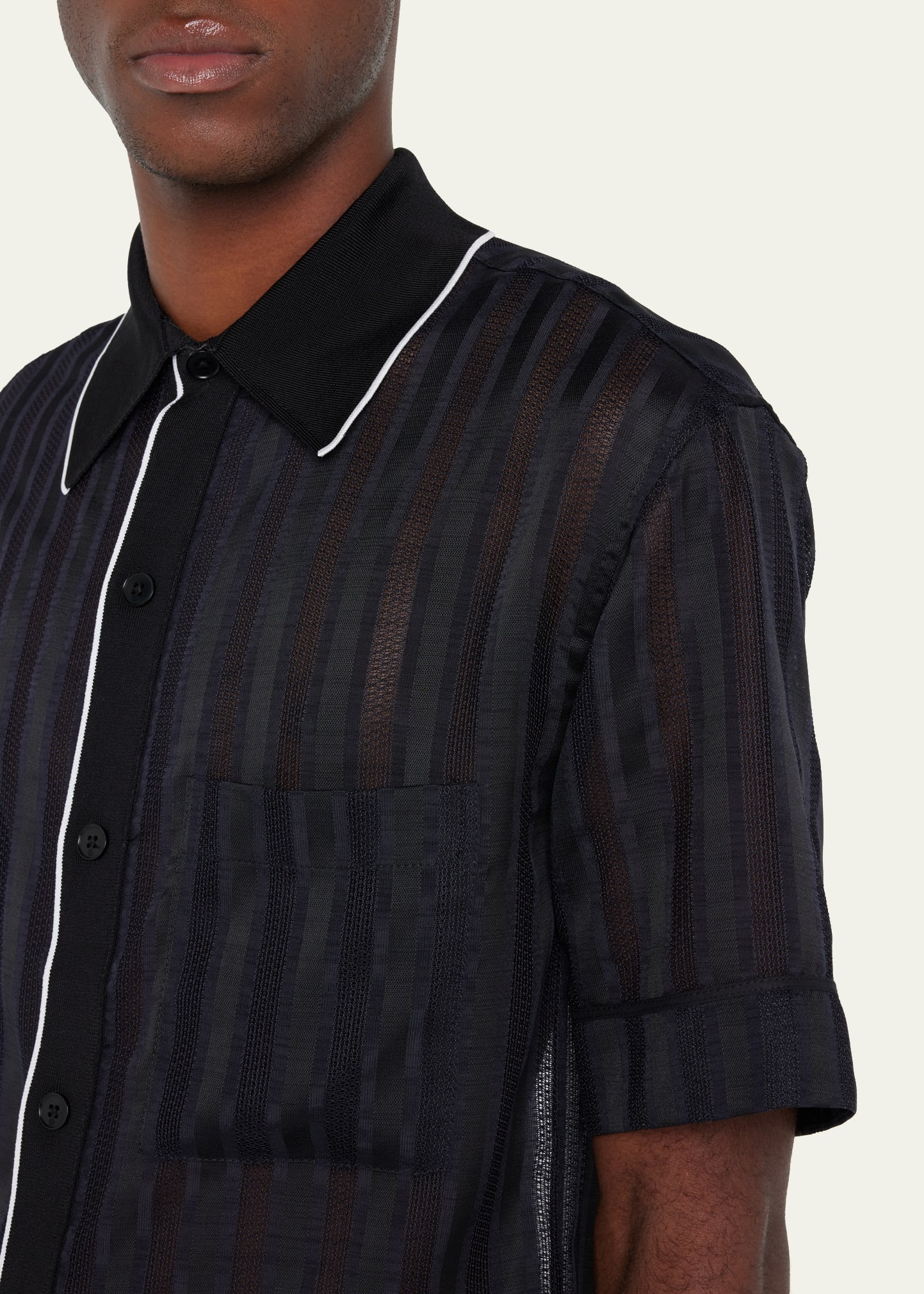 Men's Midnight Mesh Striped Bowling Shirt - 5