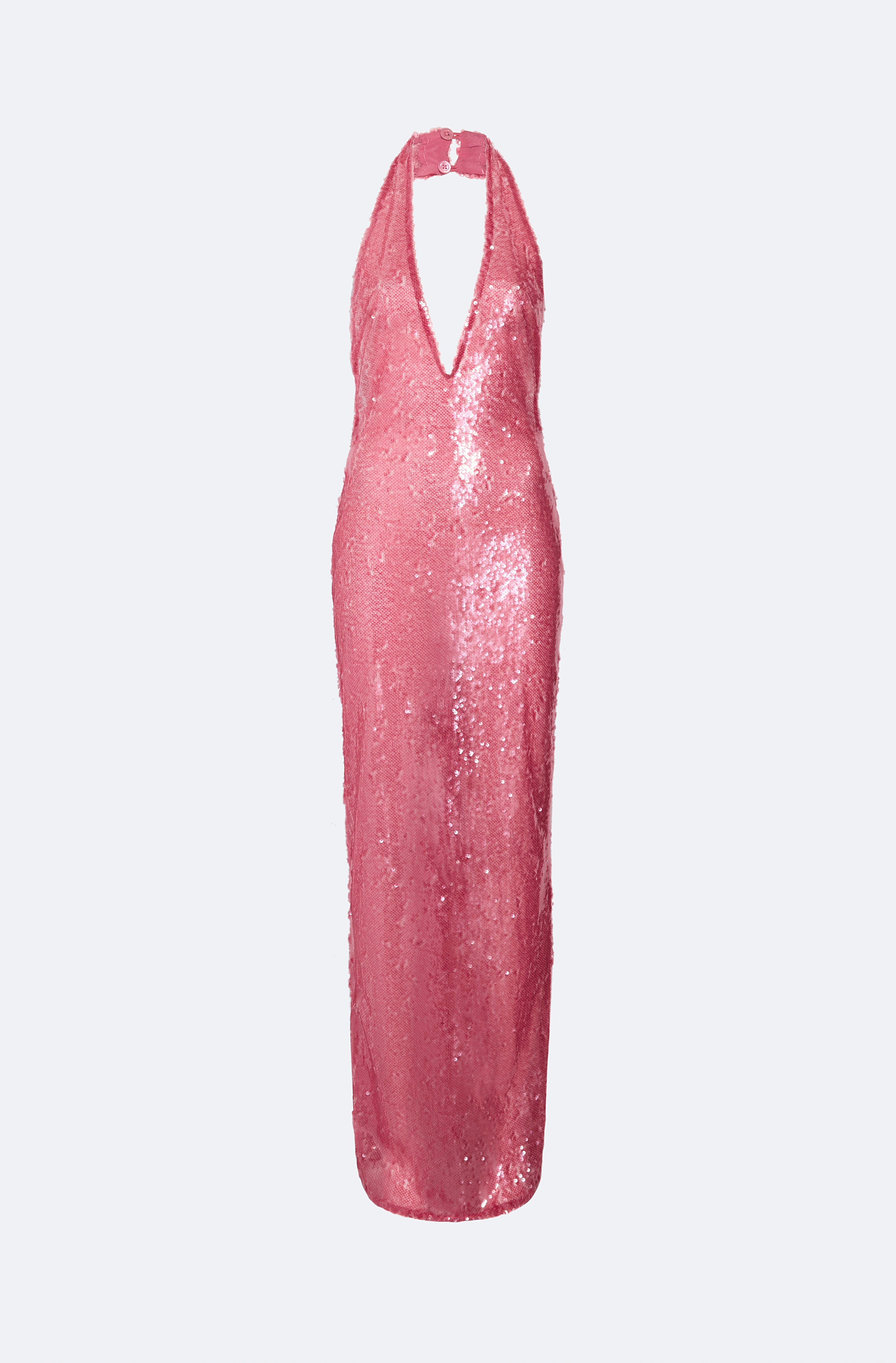 Sheer Sequin Deep V Neck Gown - 1