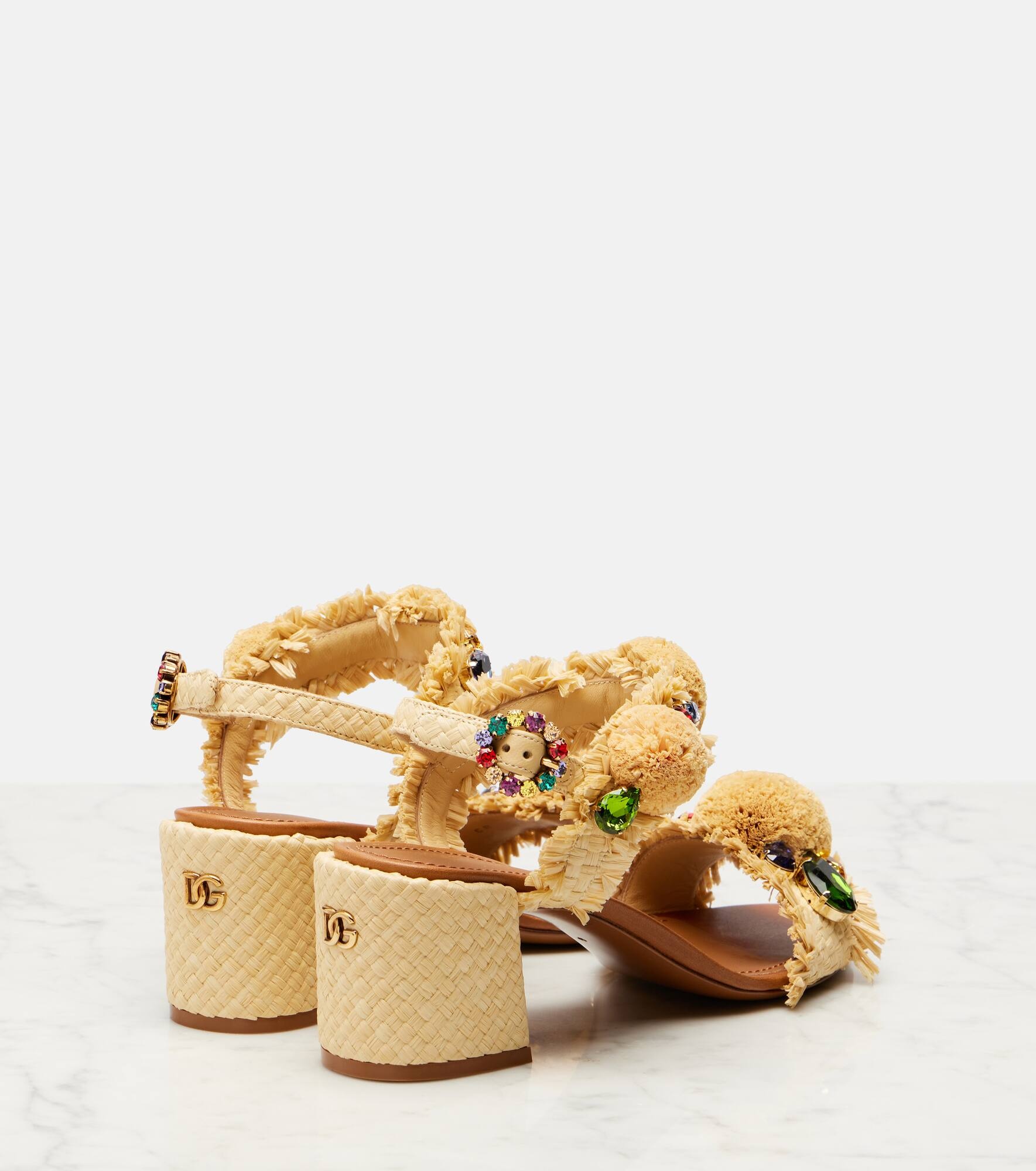 Embellished raffia-effect sandals - 2