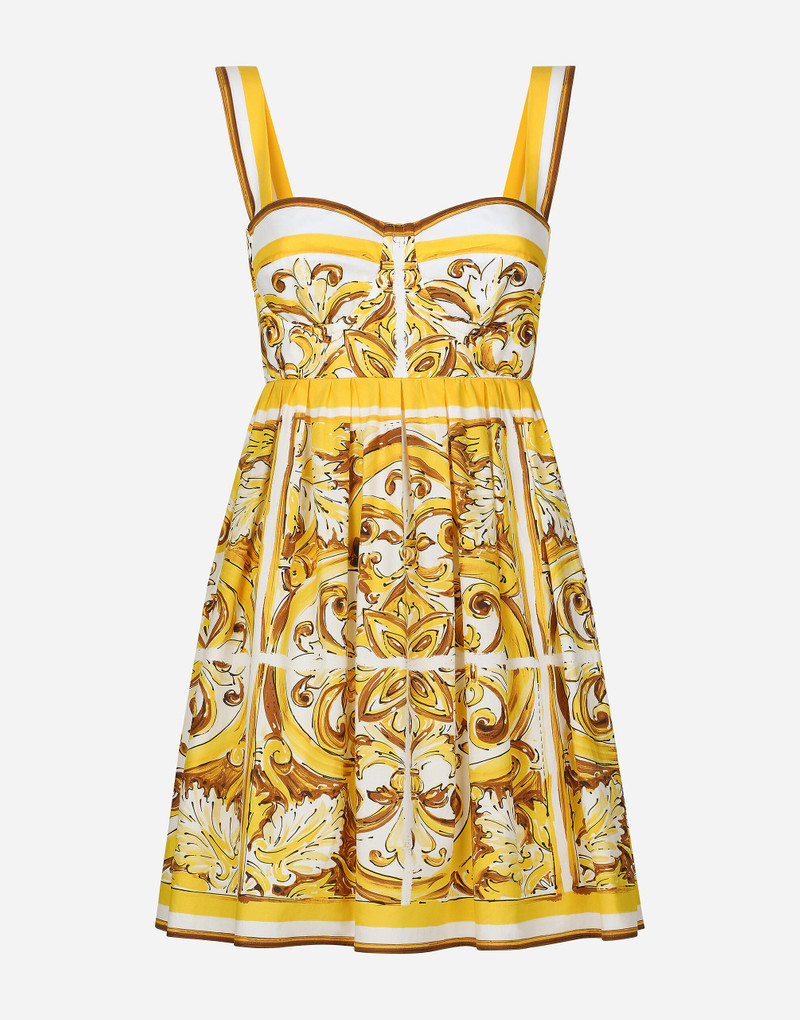 Short dress with corset bodice in majolica-print cotton poplin 1