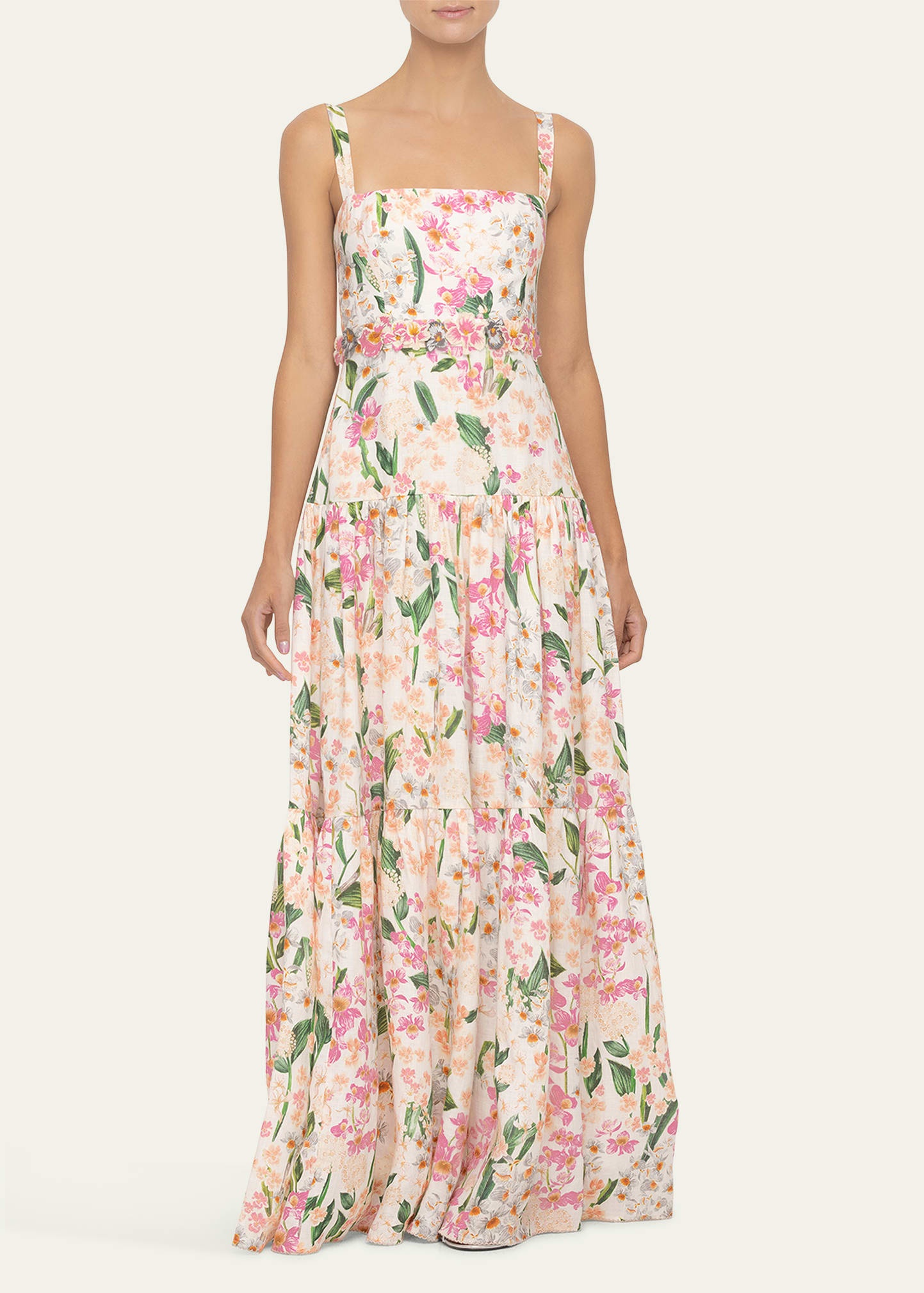 Lima Floral Linen Sleeveless Square-Neck Maxi Dress - 2