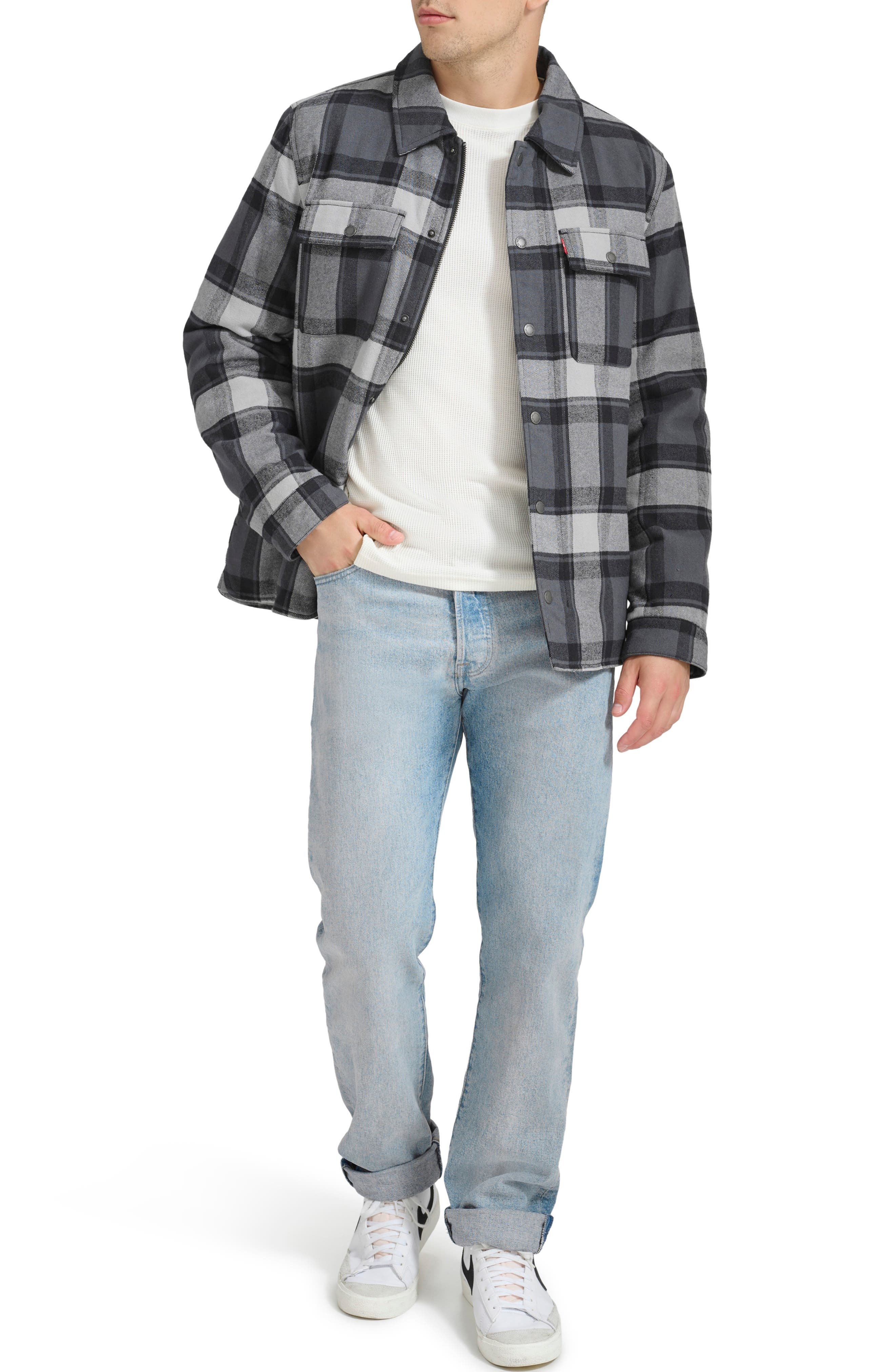 levi's Quilt Lined Cotton Shacket in Grey/Black/White Multi at Nordstrom - 5