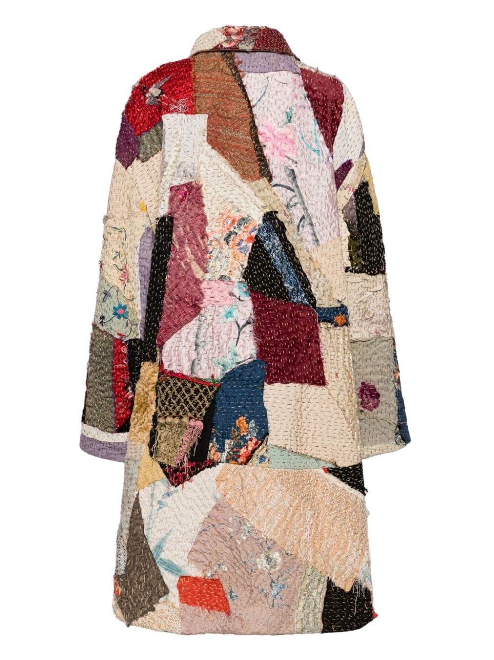 floral-embroidered patchwork coat - 2