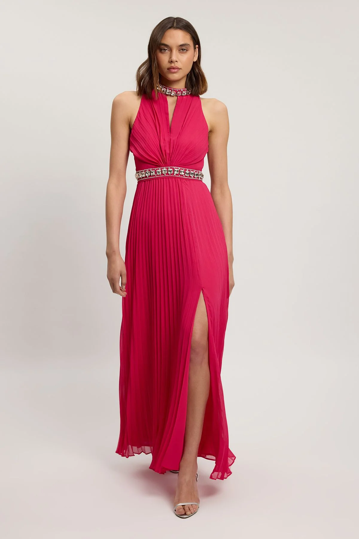 Crystal Embellished Woven Split Maxi Dress - 1