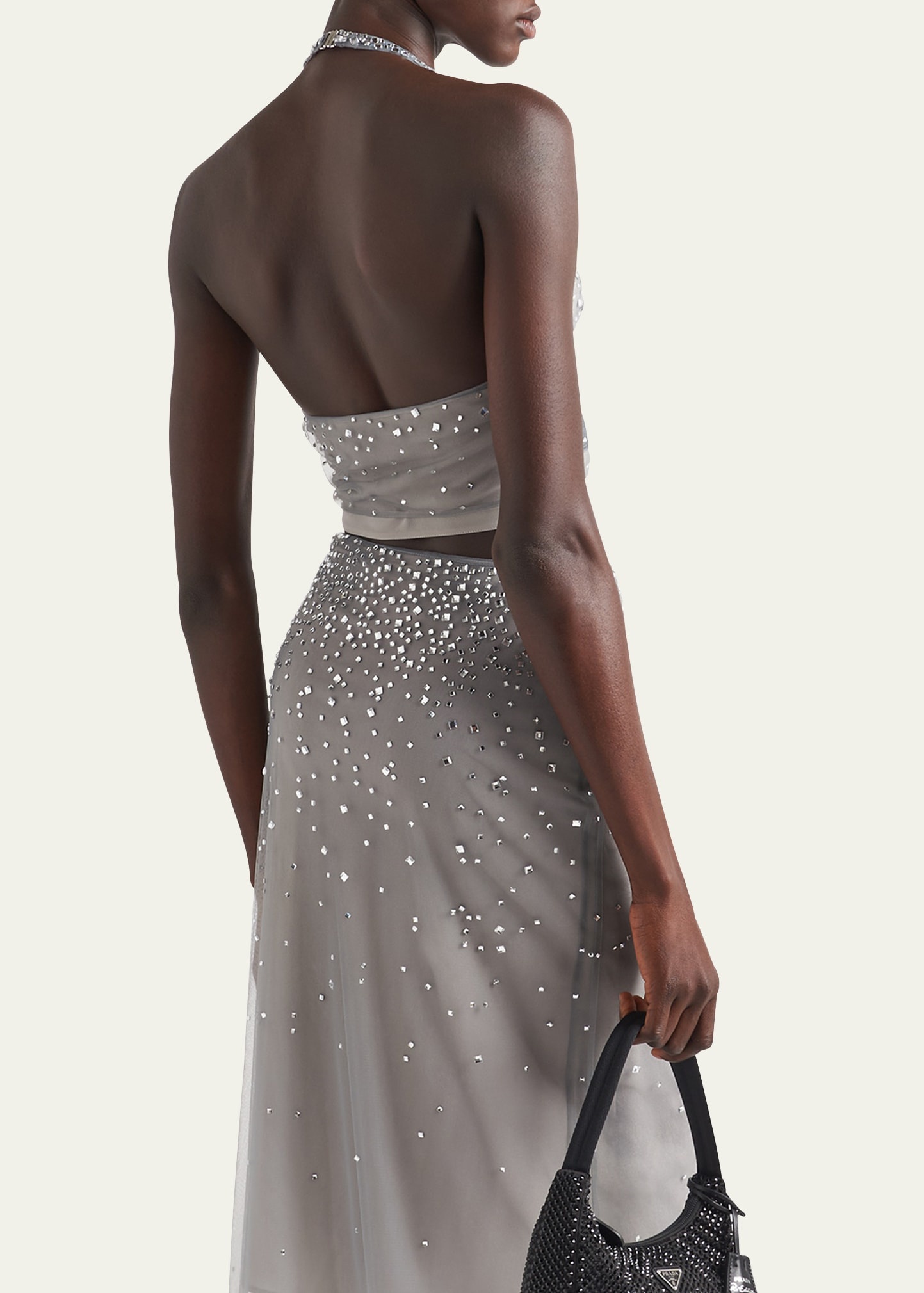Crystal-Studded Tulle Halter Top - 3