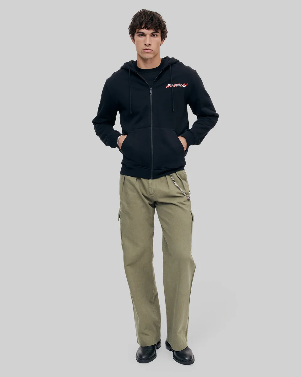 WHAT IS BLACK HOODED ZIP-UP SWEATSHIRT - 1