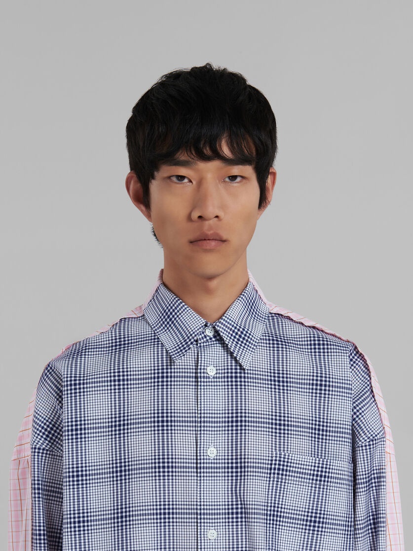BLUE BIO POPLIN SHIRT WITH CONTRASTING CHECKS - 4