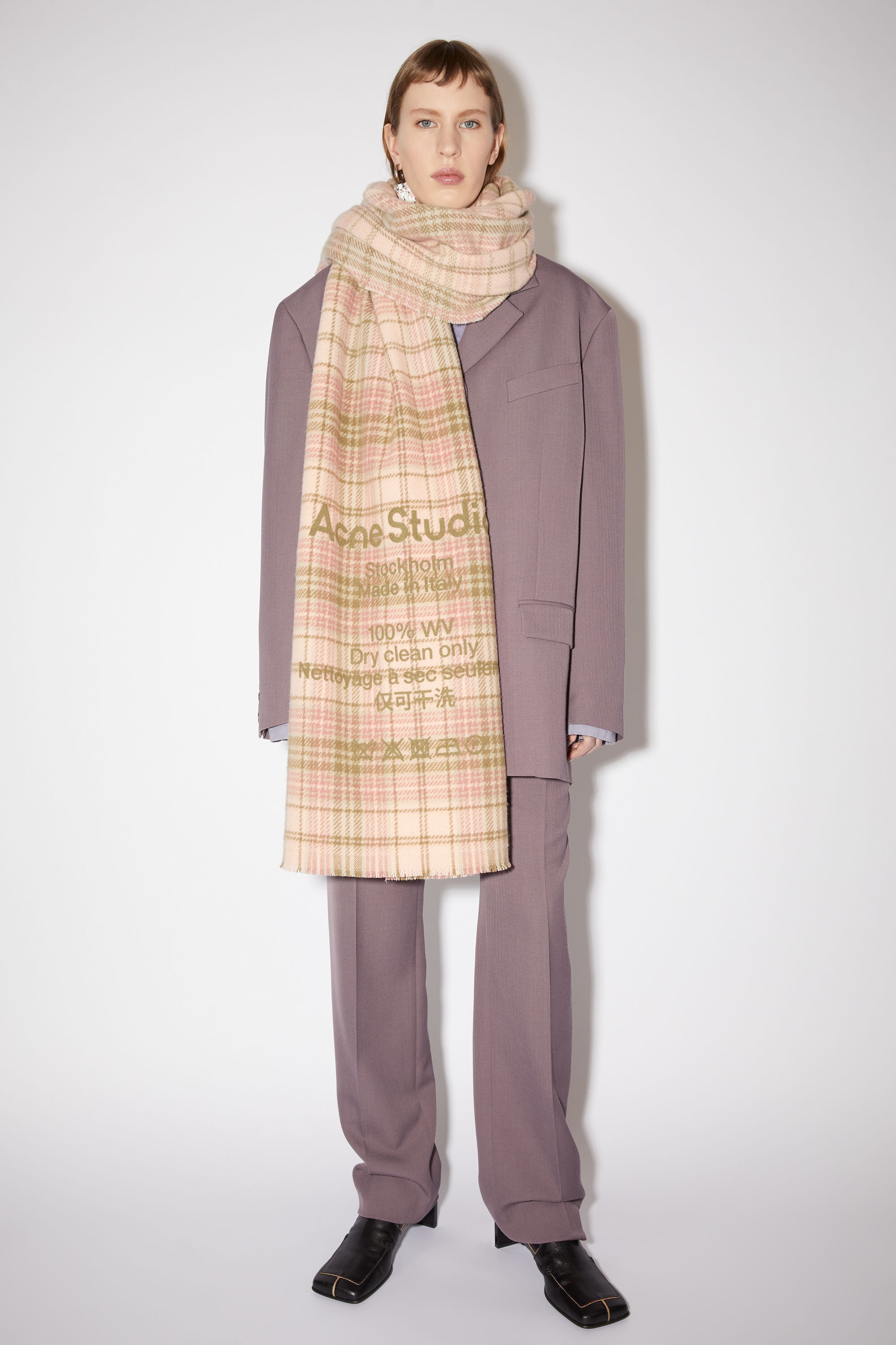 Tartan check scarf - Pink/khaki green 2