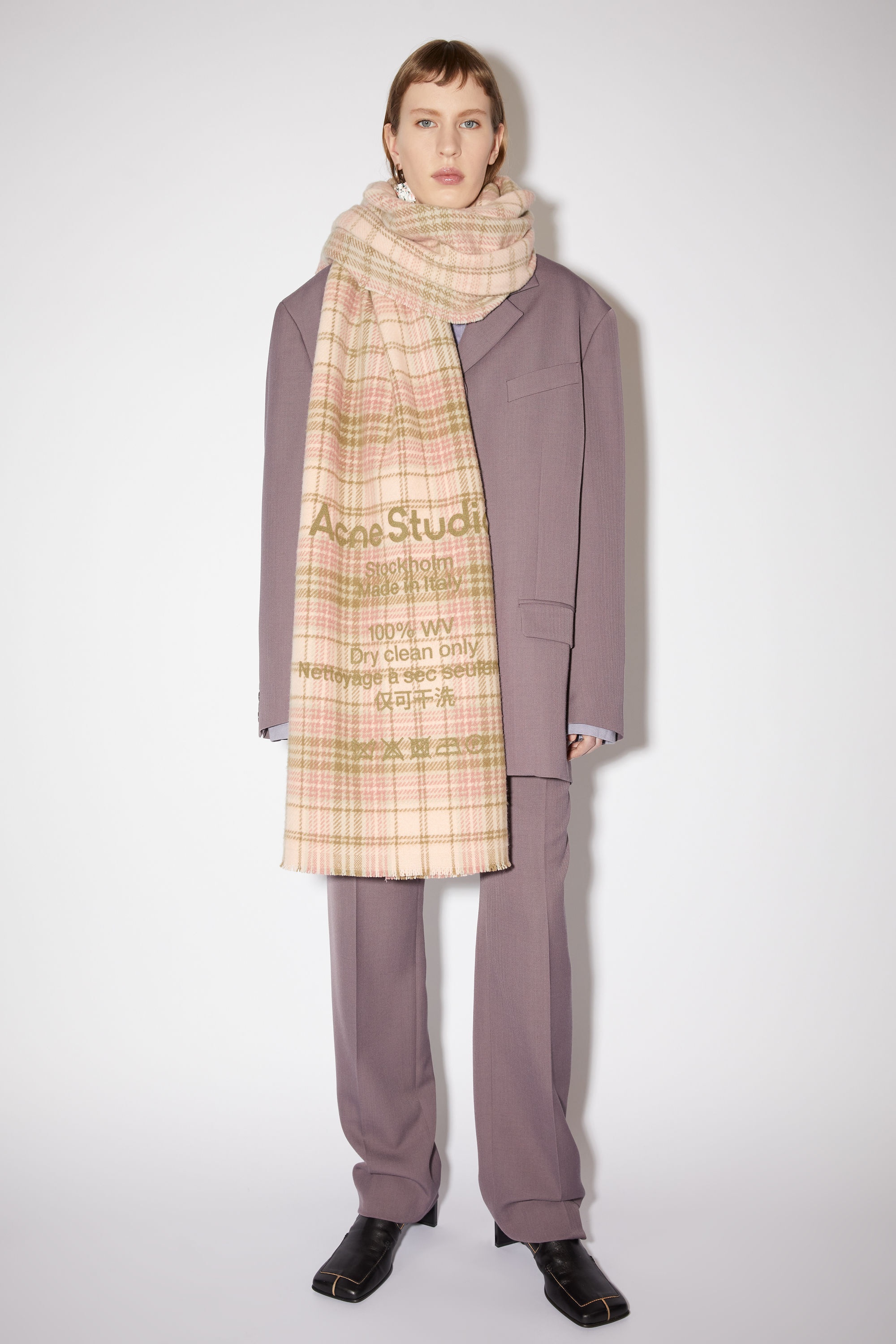 Acne Studios Tartan check scarf - Pink/khaki green | REVERSIBLE