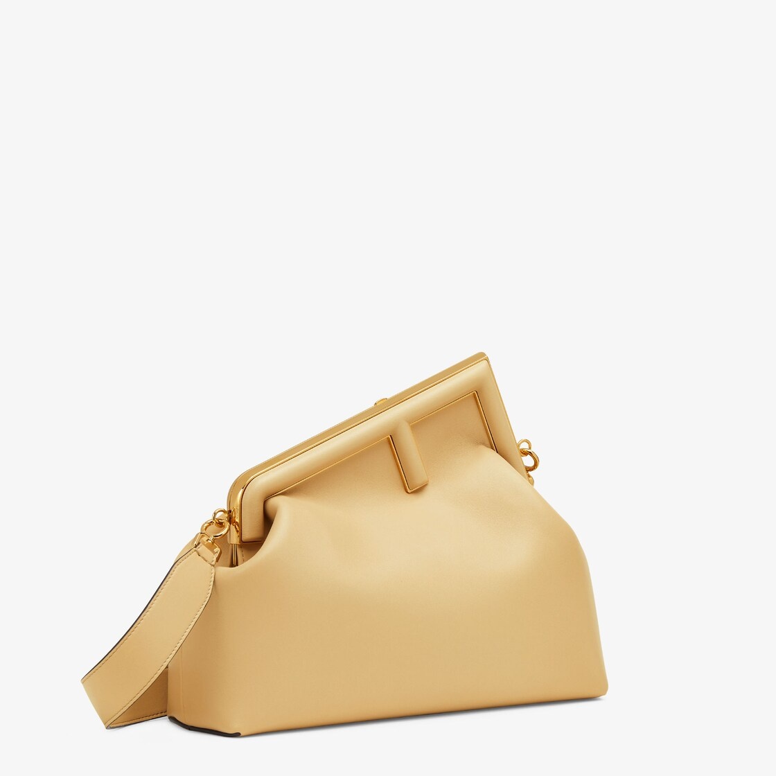 Medium Fendi First bag made of soft, sand-colored nappa leather with oversized metal F clasp bound i - 2