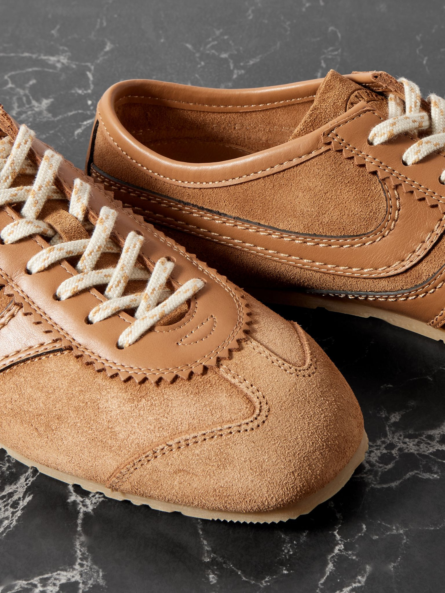 Leather-trimmed suede sneakers Tan - 4