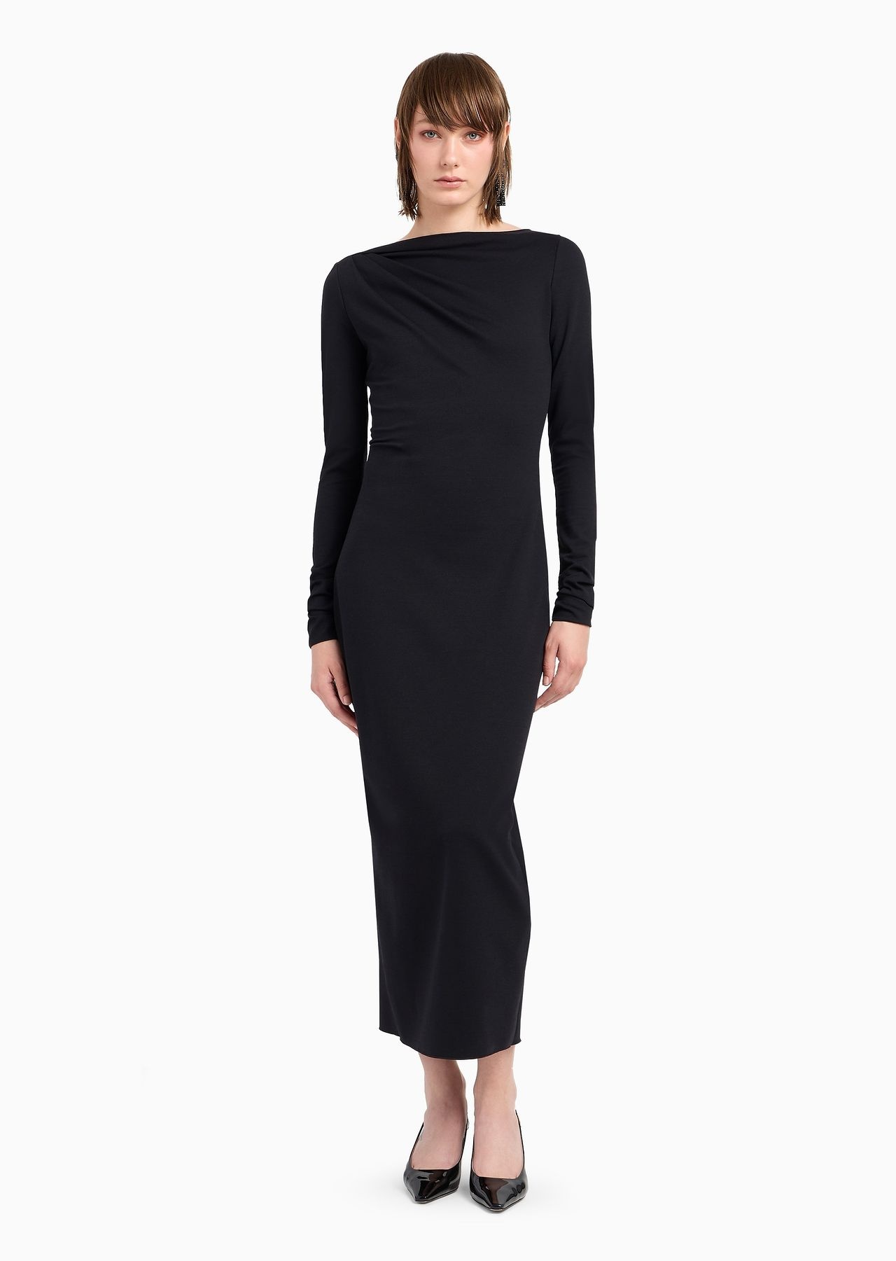 Stretch wool-blend midi sheath dress with draping - 2