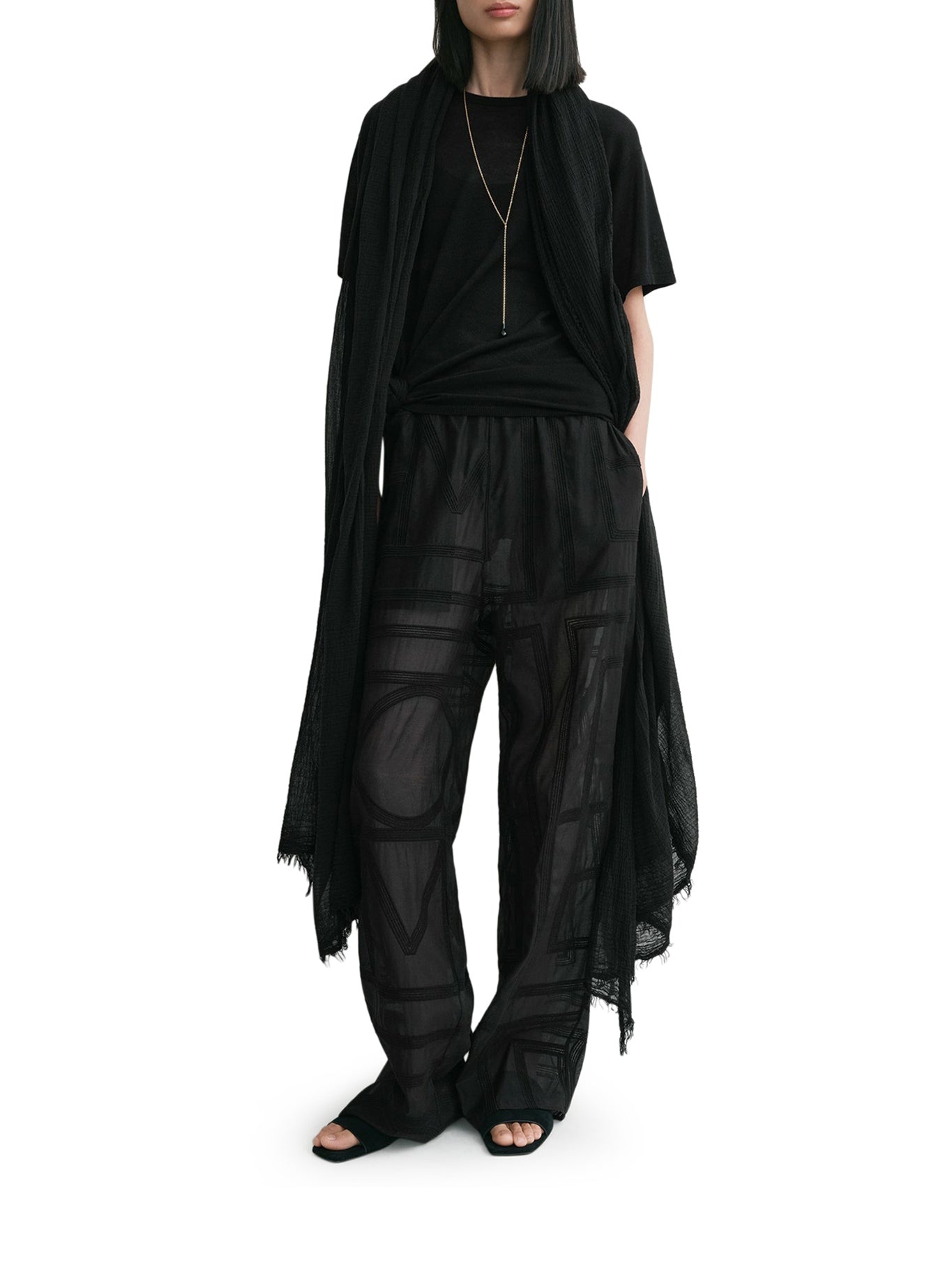SEMI-TRANSPARENT SILK TROUSERS WITH MONOGRAM - 2