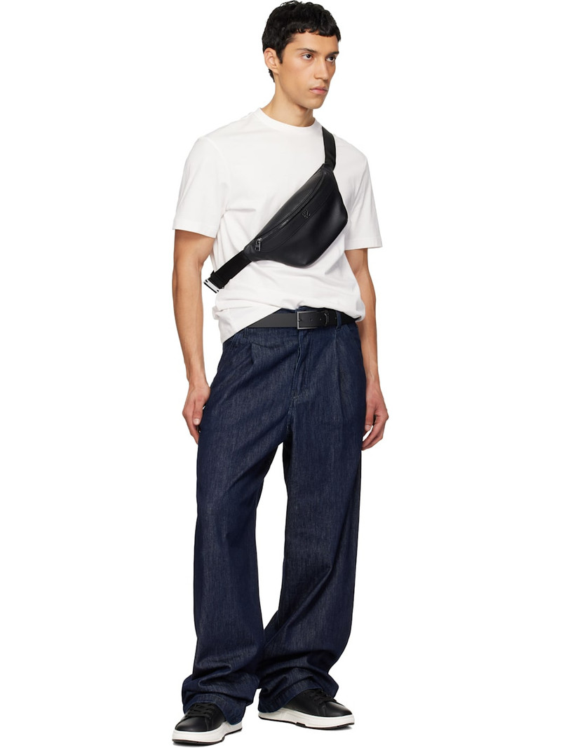 HUGO Black Logo-Keeper Buffalo Leather Belt outlook