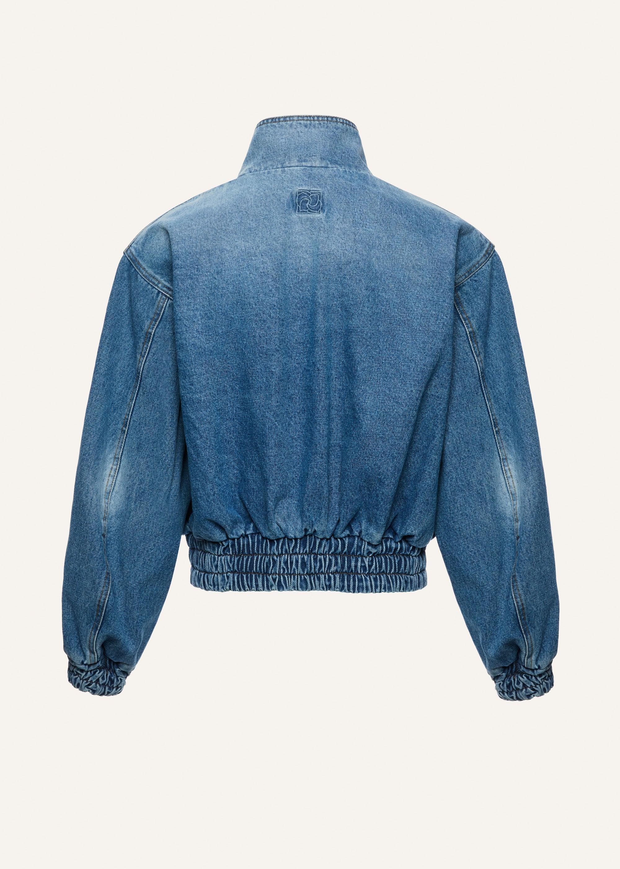 Cropped denim bomber jacket in light blue - 2