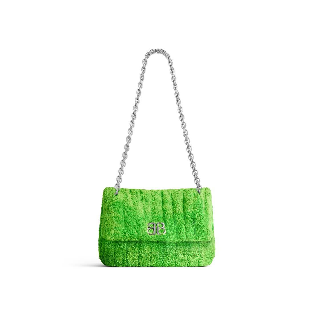 BALENCIAGA Women s Monaco Mini Bag Quilted Towel Fabric in Green REVERSIBLE