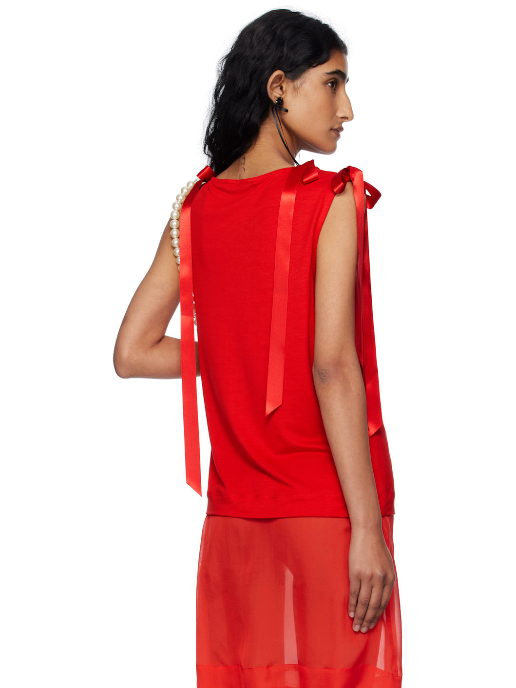 Red Bow Ribbon Tail Tank Top - 3