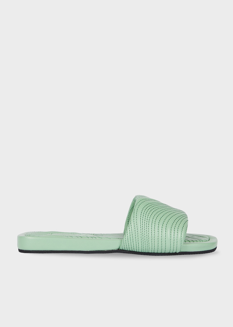 Women's Green Leather 'Laurel' 'Swirl' Stitch Sliders 1