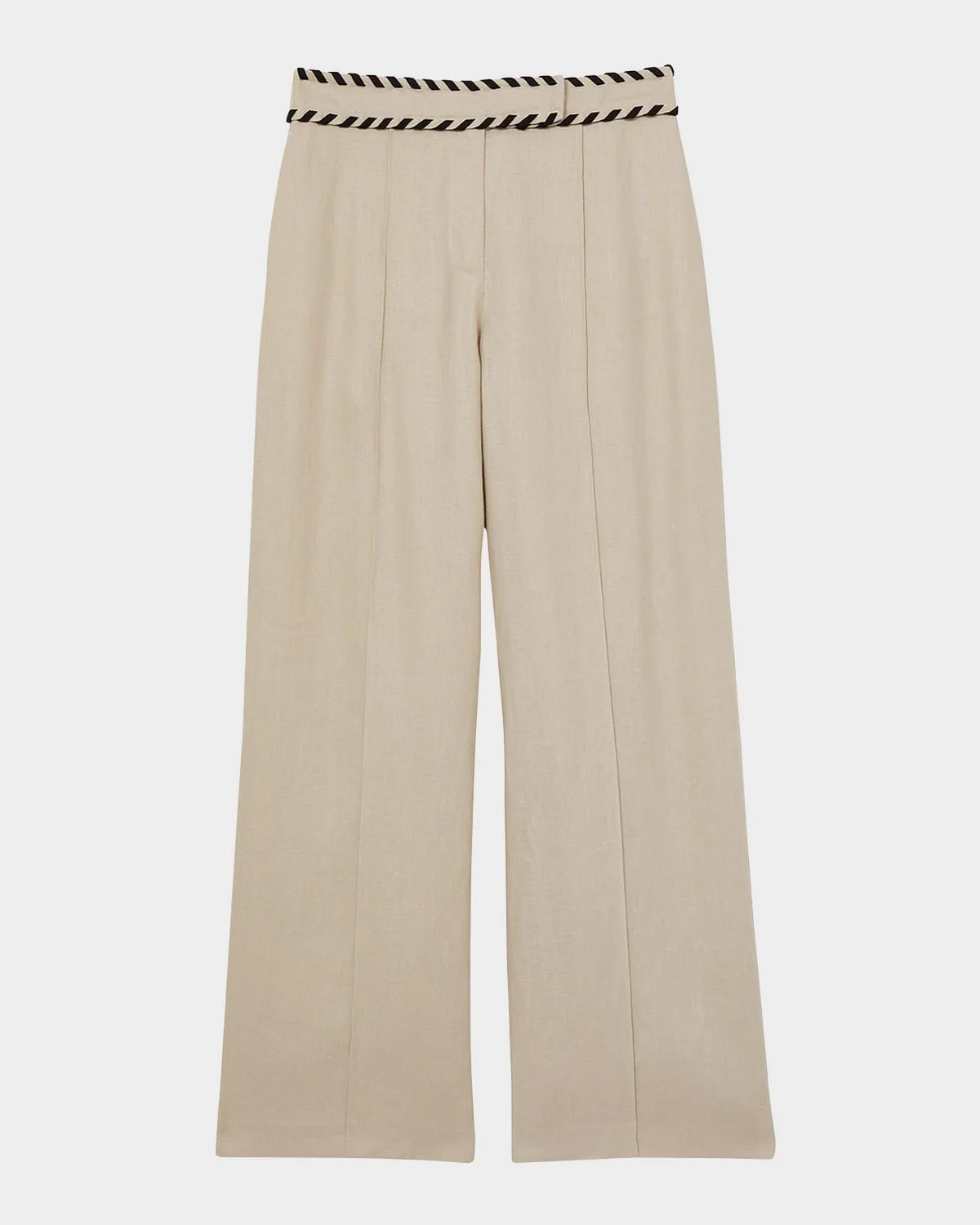 Fawn High-Rise Whipstitch Linen Trousers - 1