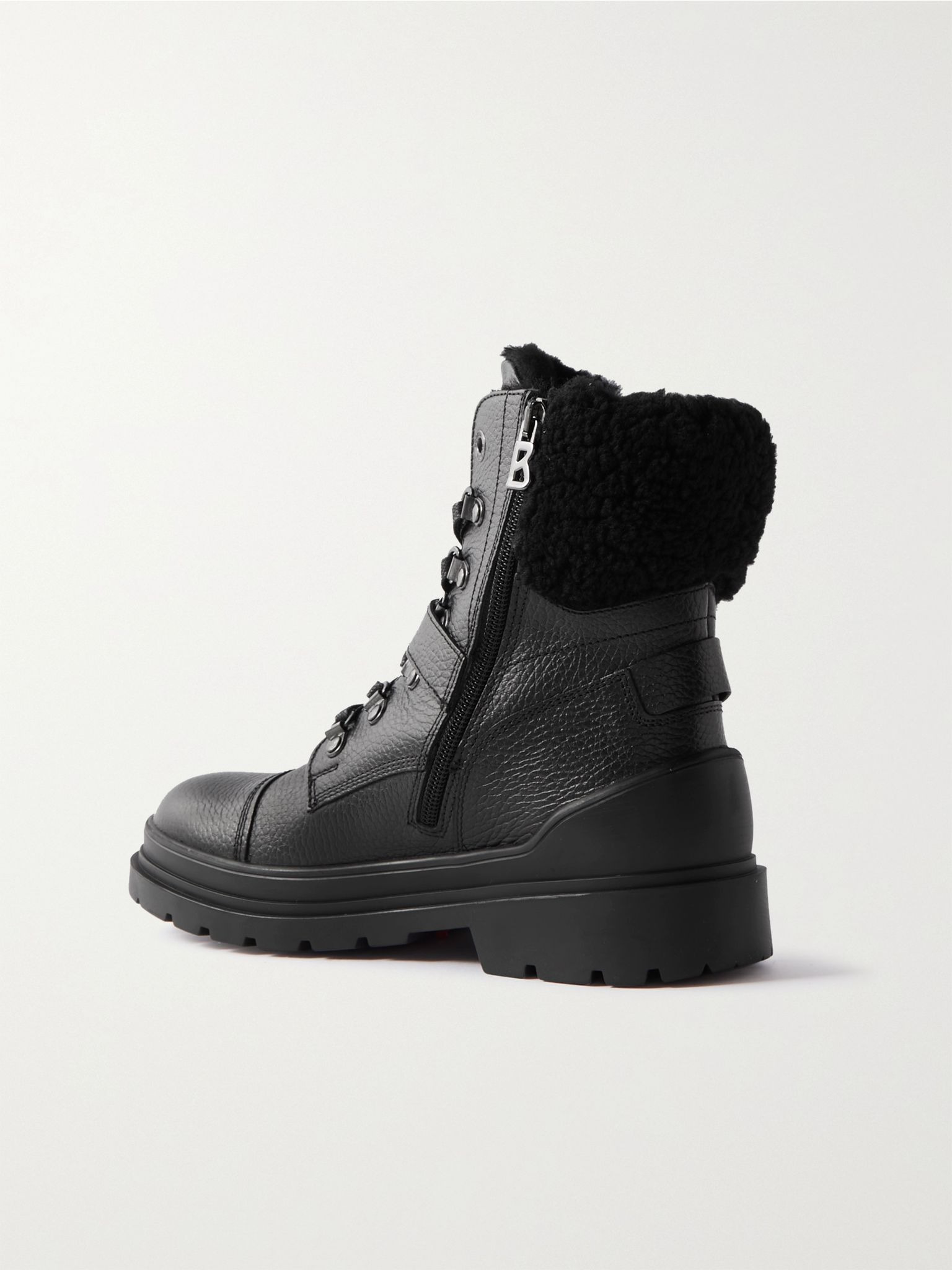 St. Moritz buckled shearling-lined textured-leather ankle boots Black - 3