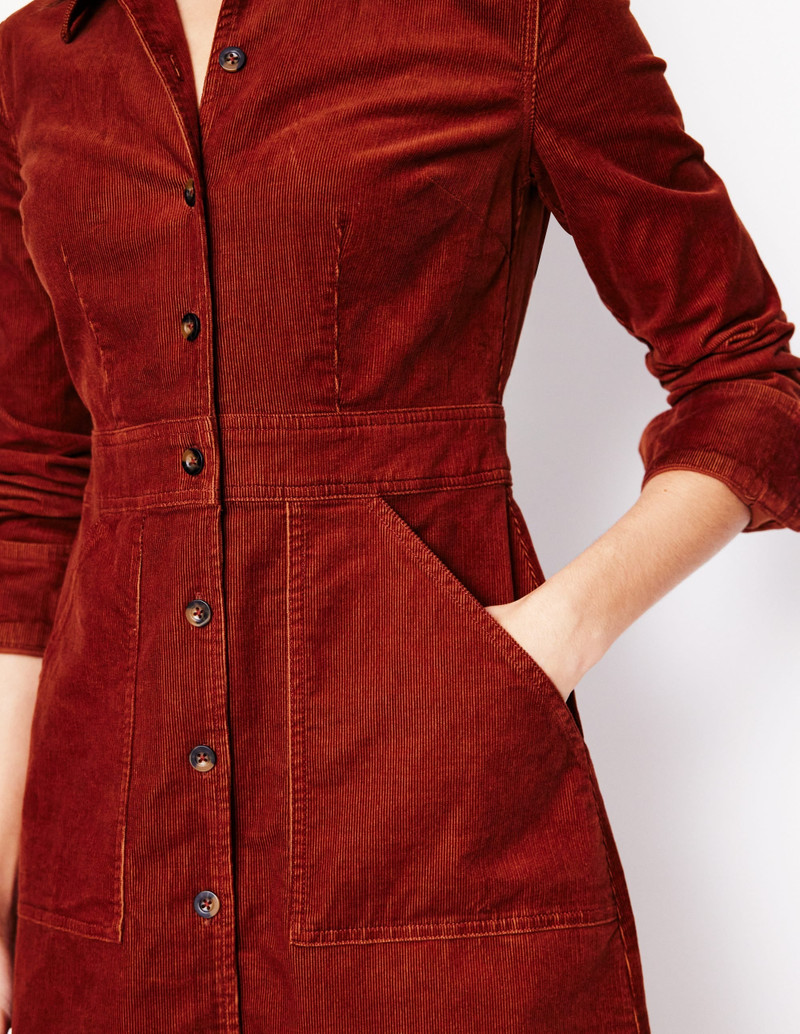 Flora Cord Shirt Dress-Cognac 3
