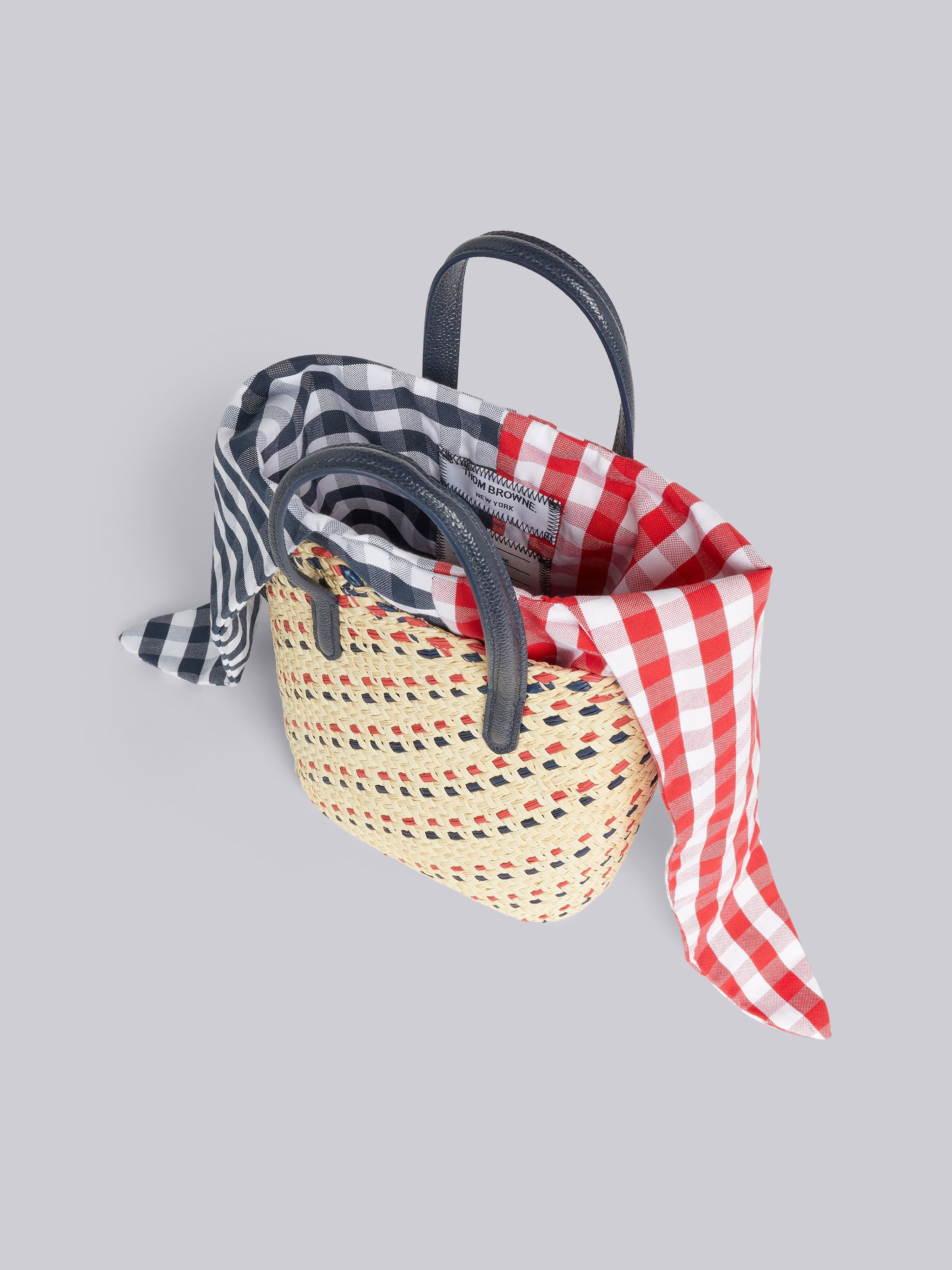 Color TK Raffia Stripe Embroidery Gingham Oxford Scarf Crossbody Mini Basket Tote - 5