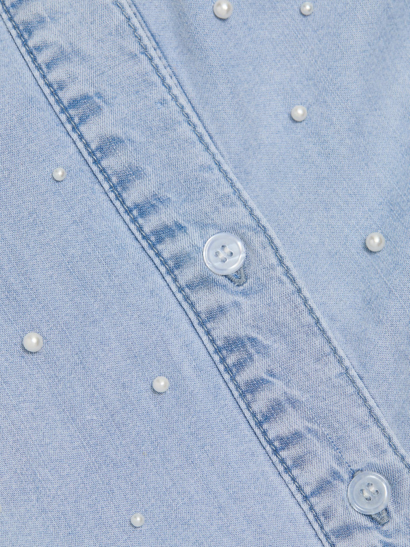 Women's Marcello Imitation Pearl-Embellished Shirt - Light Blue Pearl 7