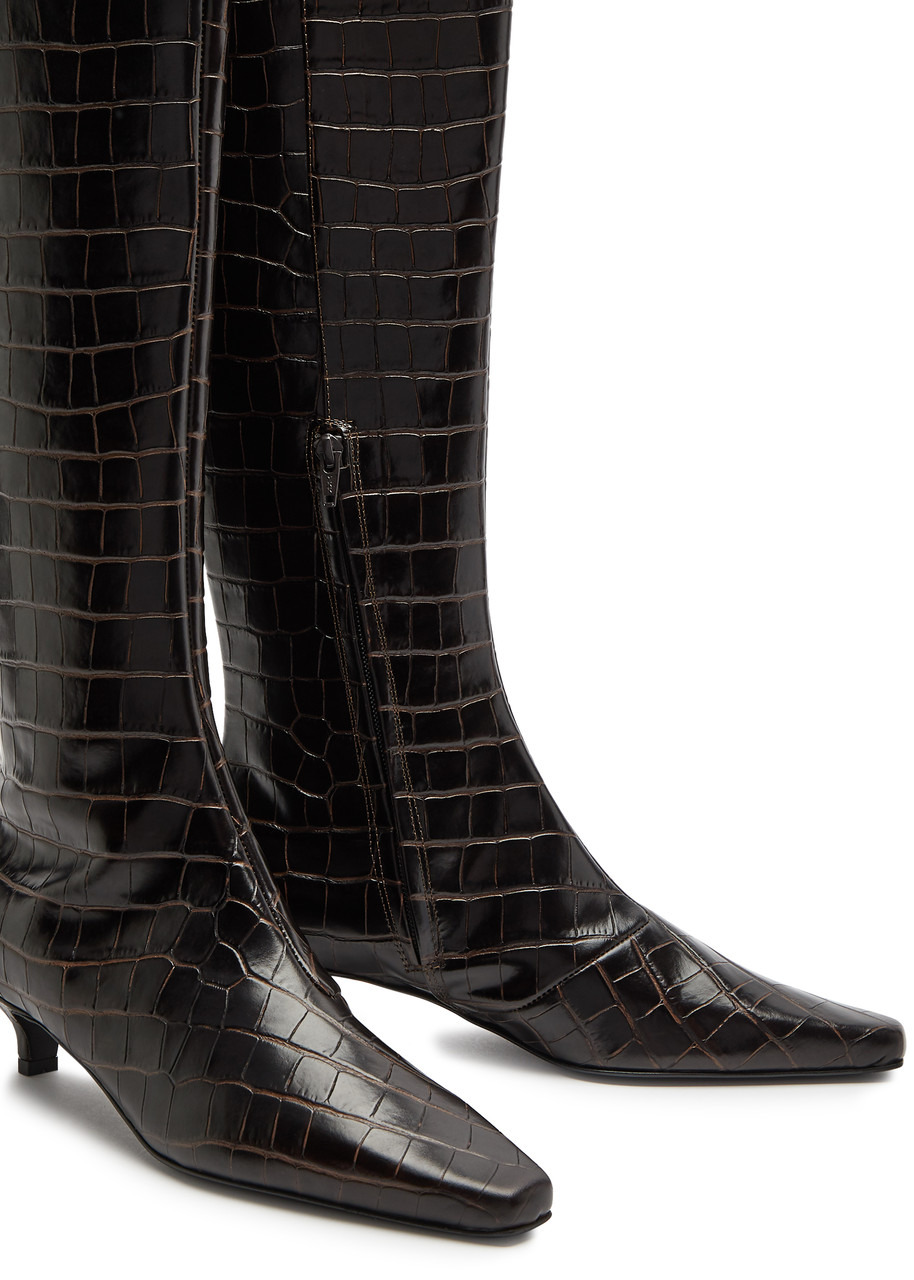 40 crocodile-effect leather knee-high boots - 3