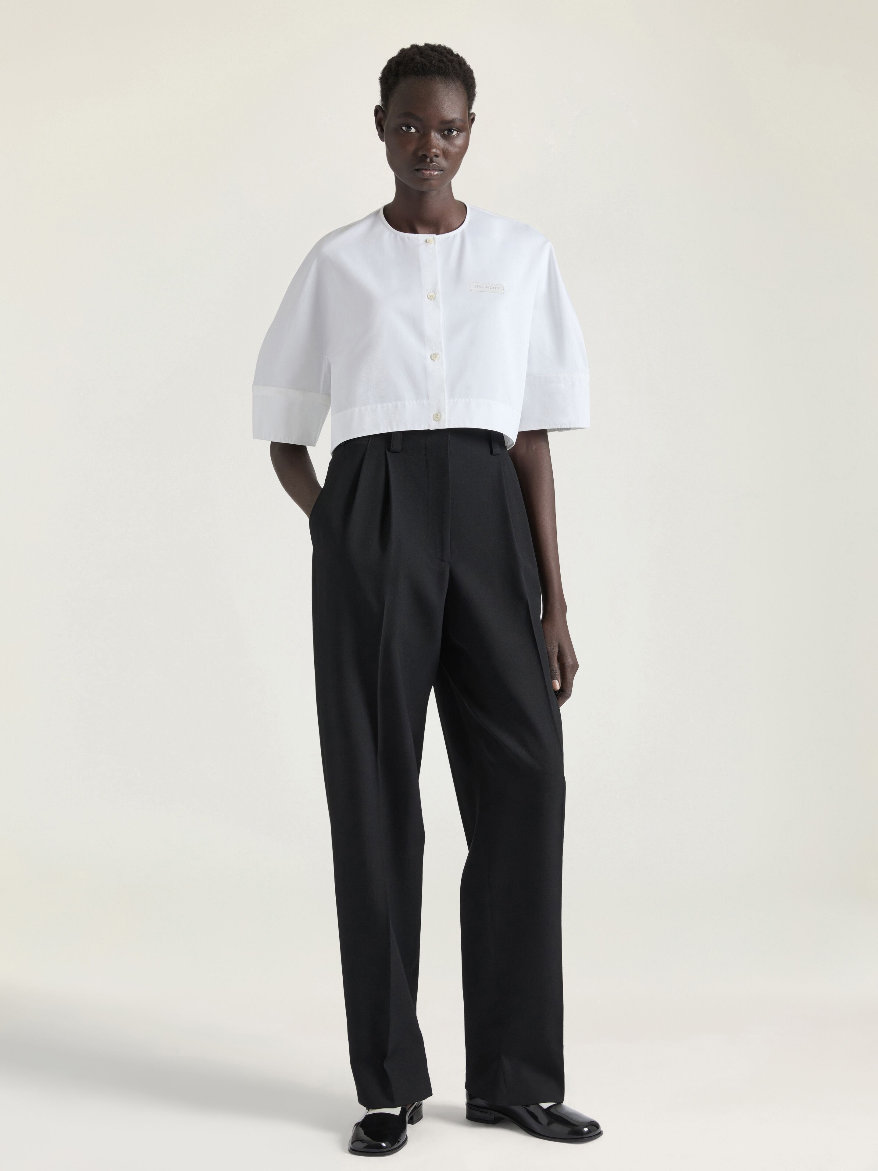 CROPPED SHIRT IN POPLIN WITH GIVENCHY PATCH - 2